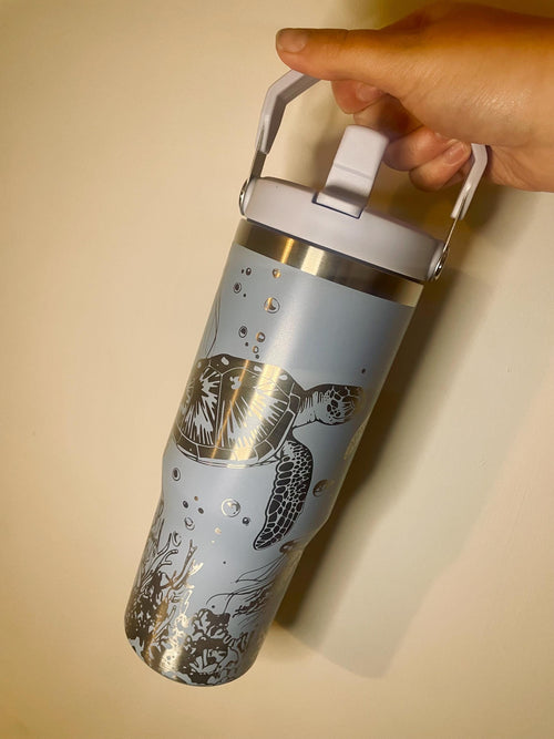30oz Insulated Tumbler | Full wrap engraved Travel Mug with Handle & Straw | Gift idea