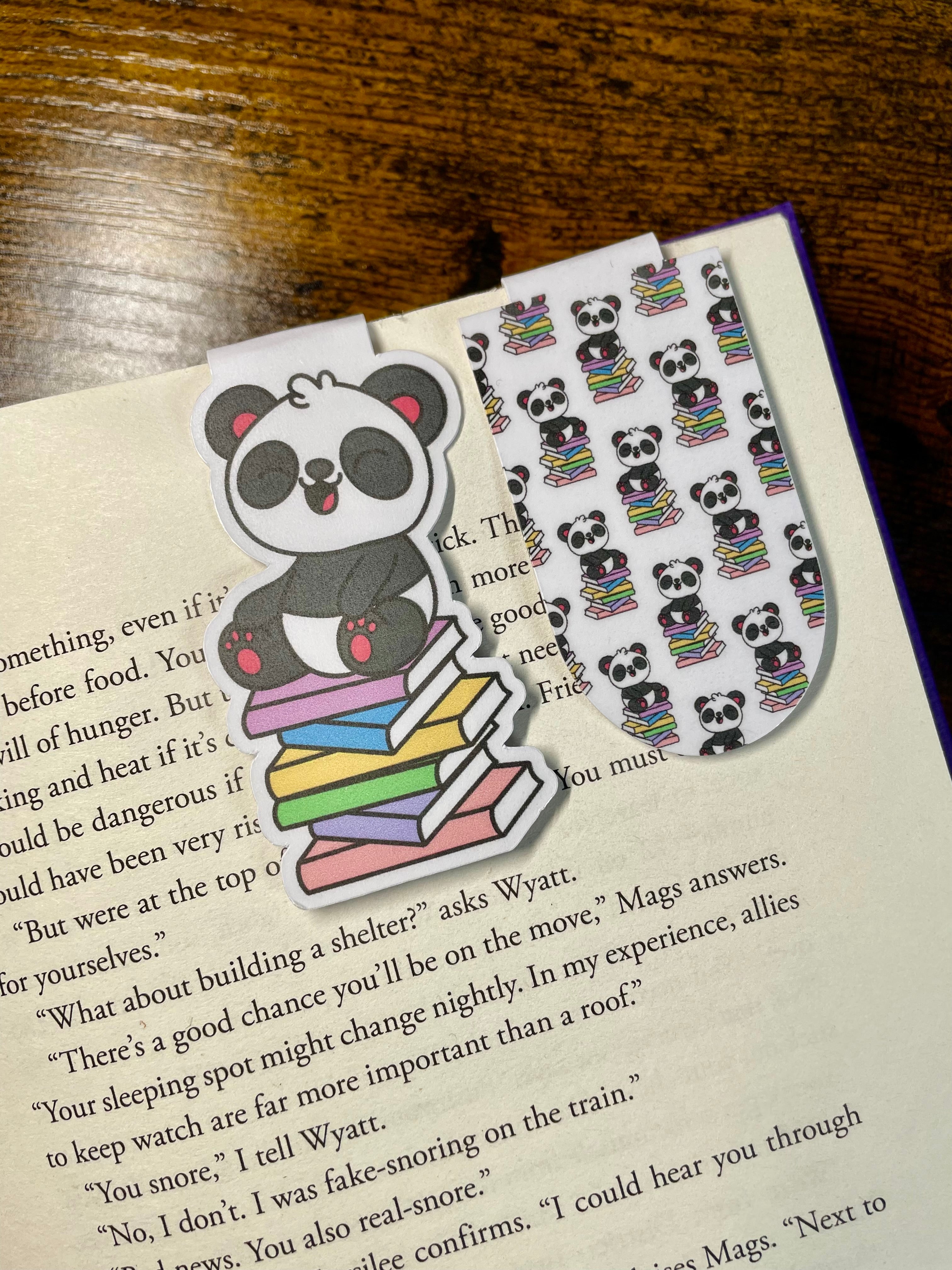 Playful Panda Sitting On Books- Magnetic Bookmark