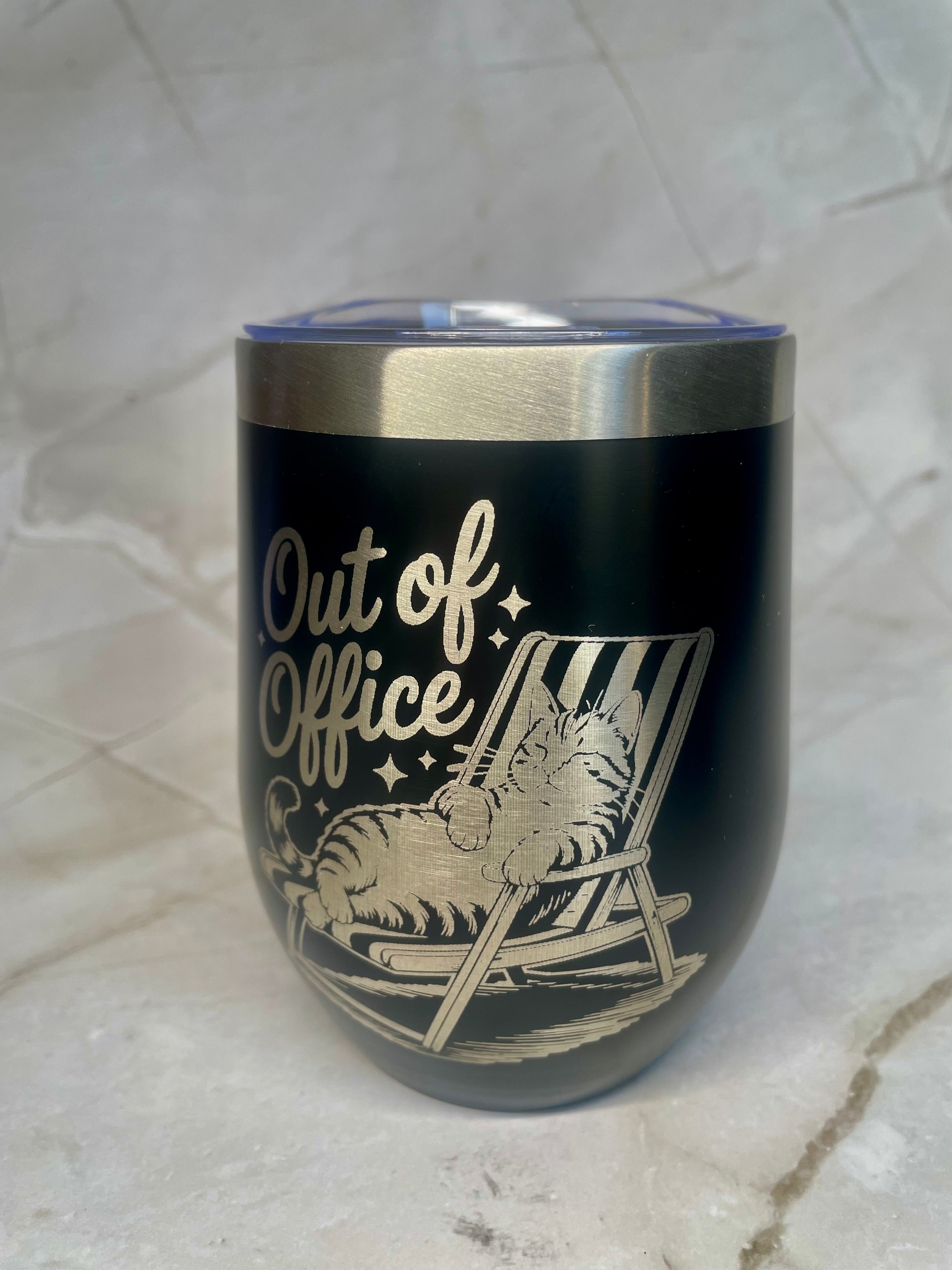 Out of Office Cat Engraved Stainless Steel Tumbler – Funny Cat Lover Cup