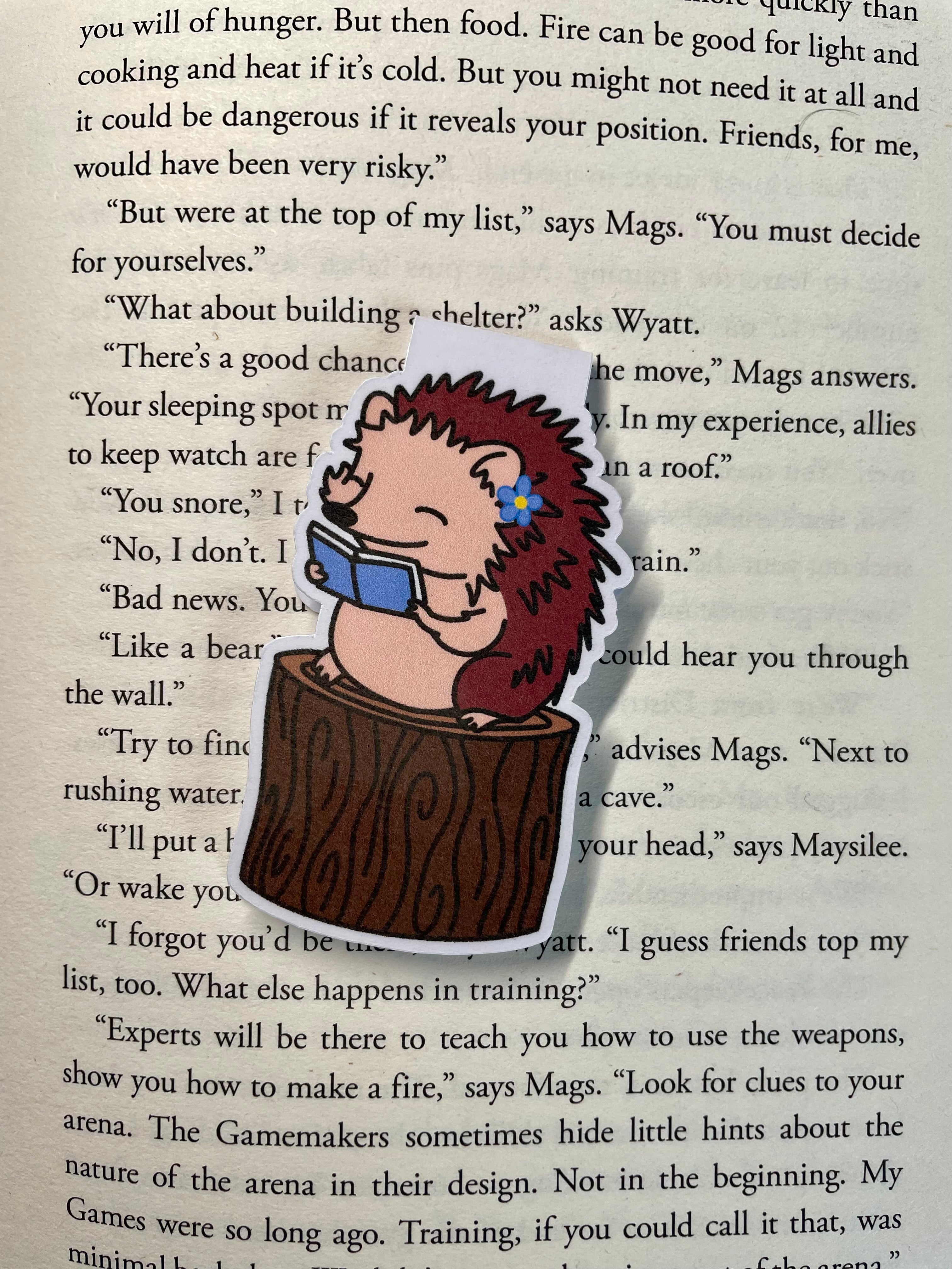 Sitting Hedgehog Reading On A Log- Magnetic Bookmark