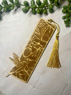 Hummingbird Wooden Bookmark – Floral Engraved Design – Rustic Basswood Page Marker with Tassel – Nature Lover Gift