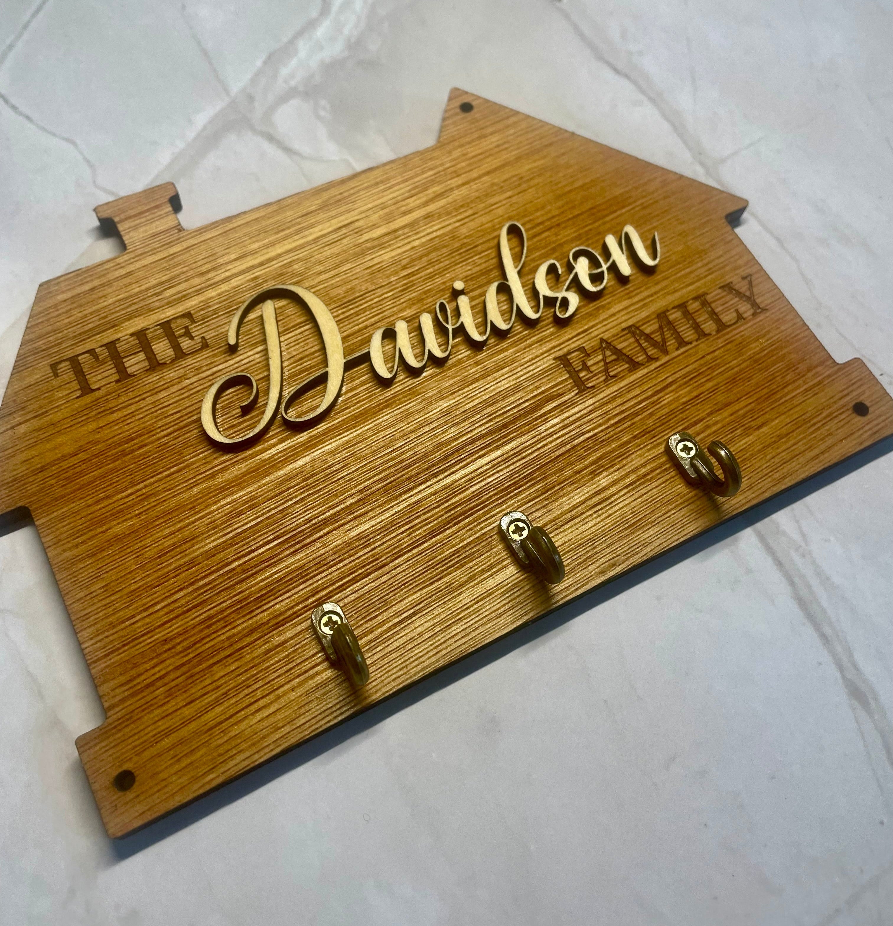 Personalised Wooden Family Key Holder – Custom Name or “Our Family” Wall Key Rack