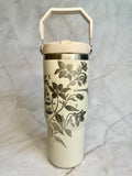 Floral & Hummingbird Engraved Stainless Steel Tumbler – Botanical Travel Mug