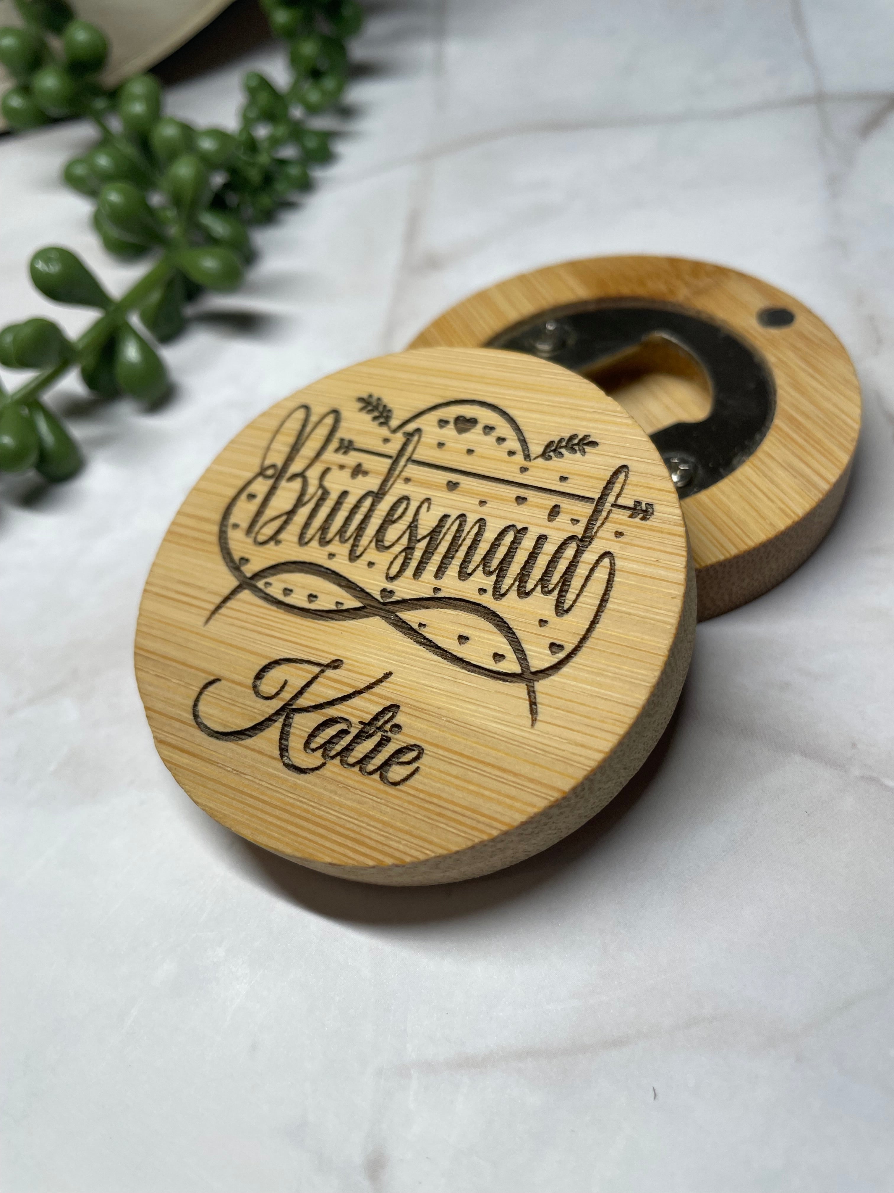 Personalised Bamboo Magnetic Bottle Opener – Bridesmaid Gift