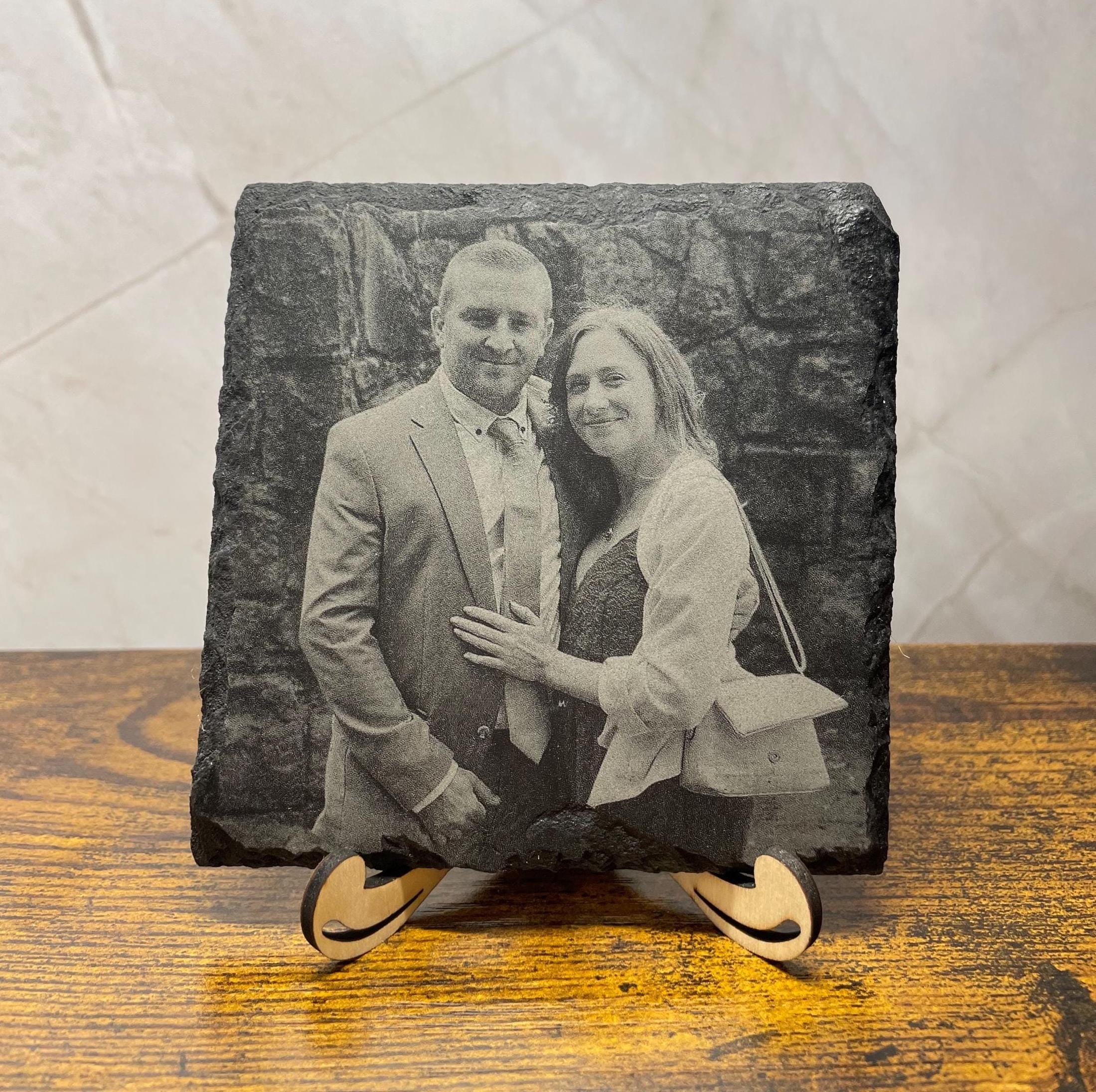 Photo Engraved Slate Coaster - 10x10cm with stand- Custom Photo