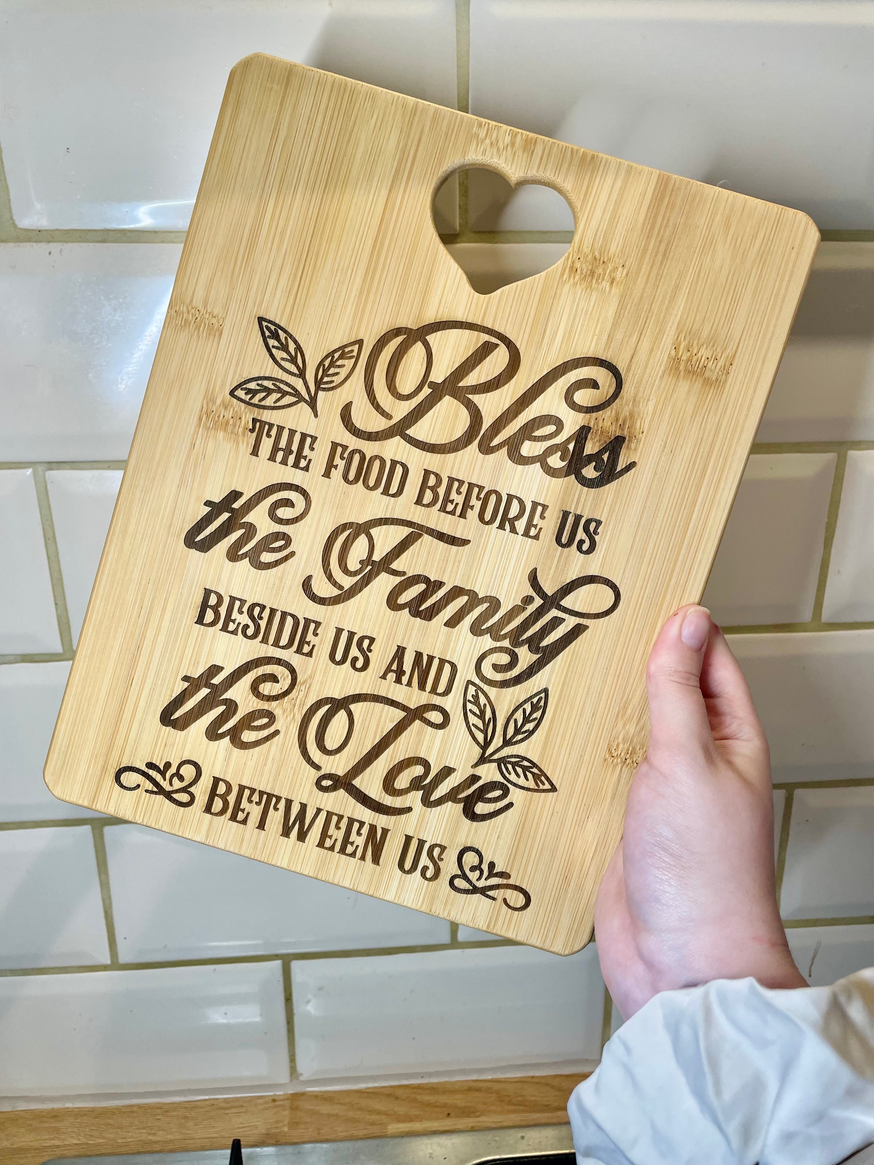 Family Blessing Engraved Bamboo Chopping Board – Farmhouse Kitchen Decor