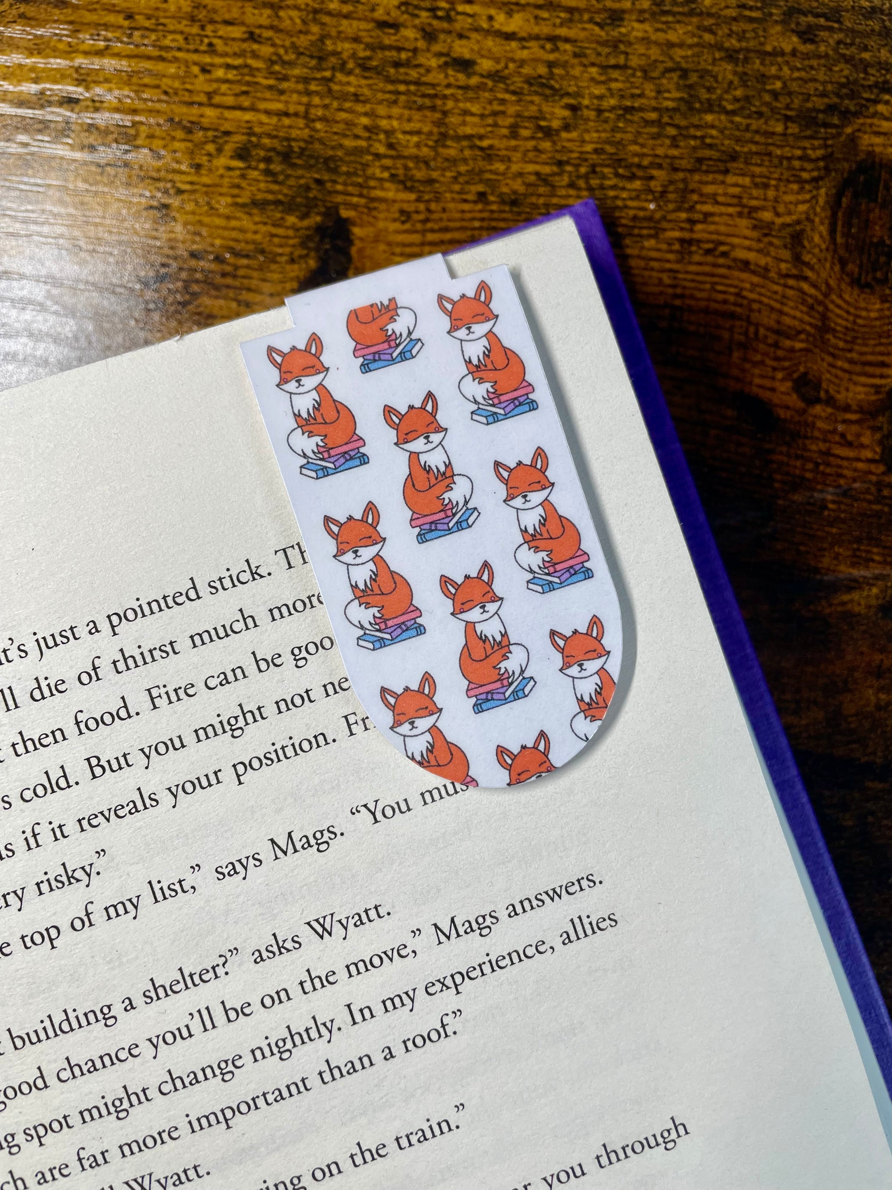 Red Fox Sitting On A Pile Of Books- Magnetic Bookmark