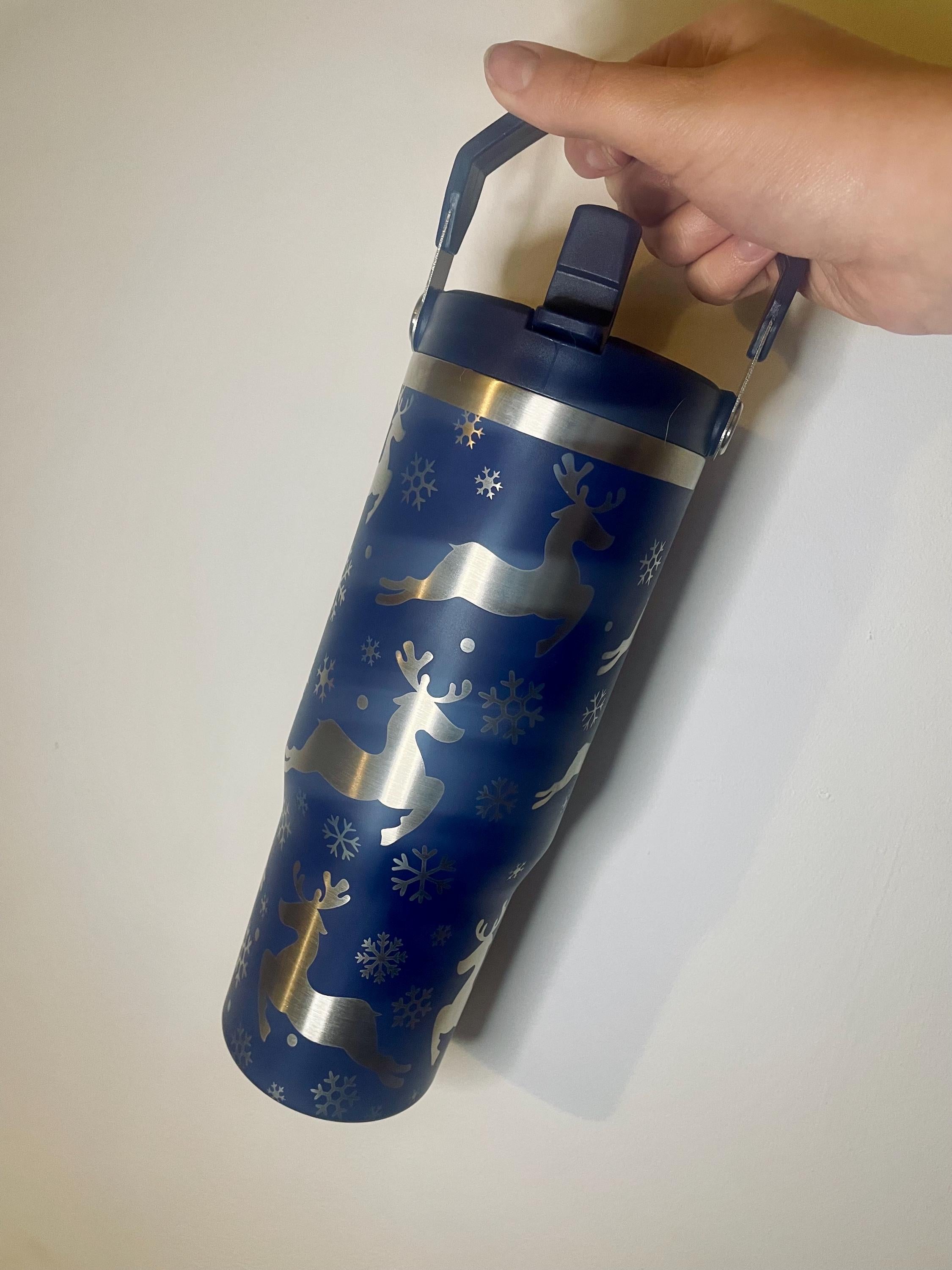 30oz Insulated Tumbler | Full wrap engraved Travel Mug with Handle & Straw | Gift idea