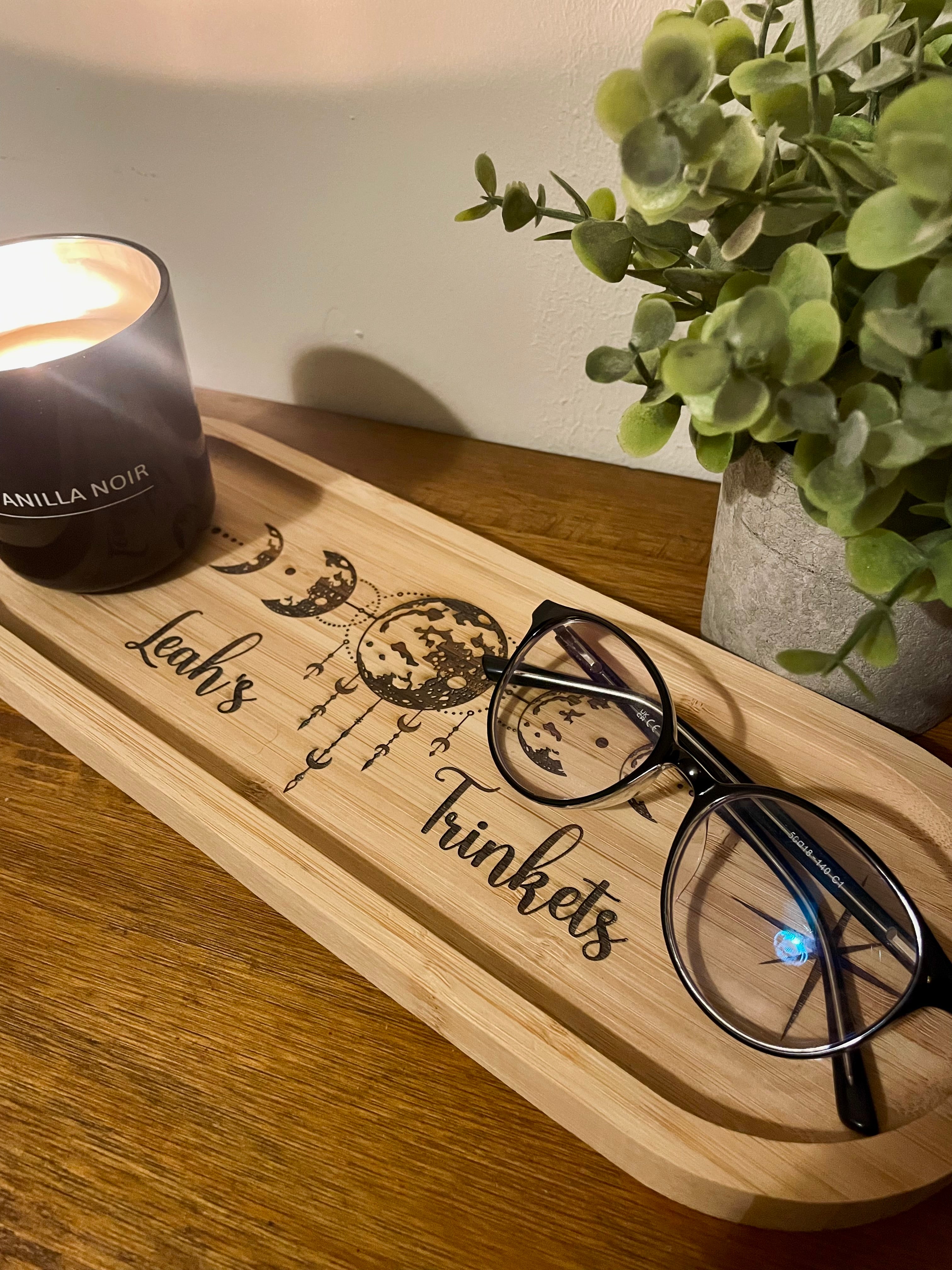 Personalised Moon Phase Wooden Trinket Tray – Celestial Jewellery Dish