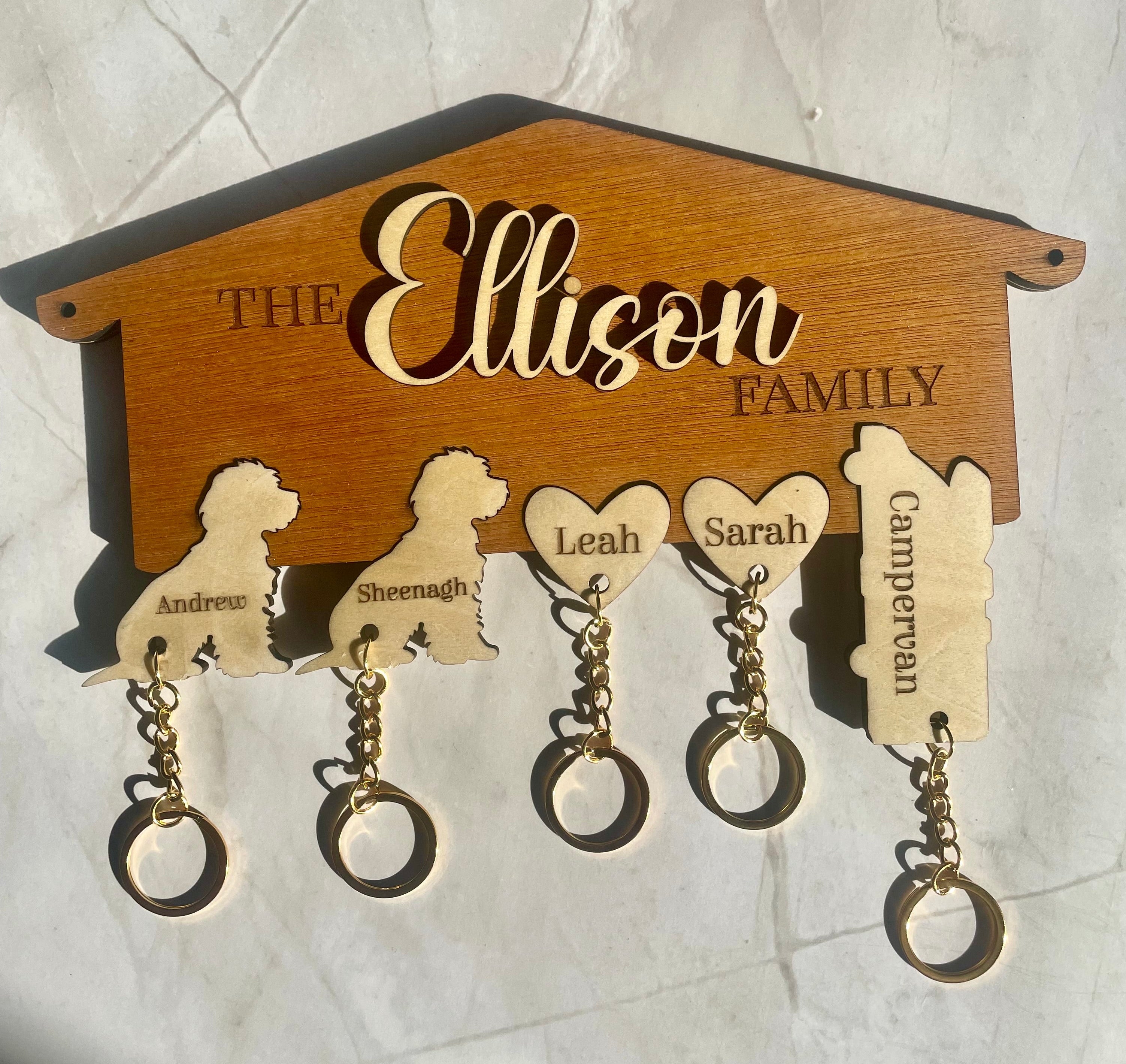 Personalised Wooden Family Key Holder – Custom Name or “Our Family” Key Rack