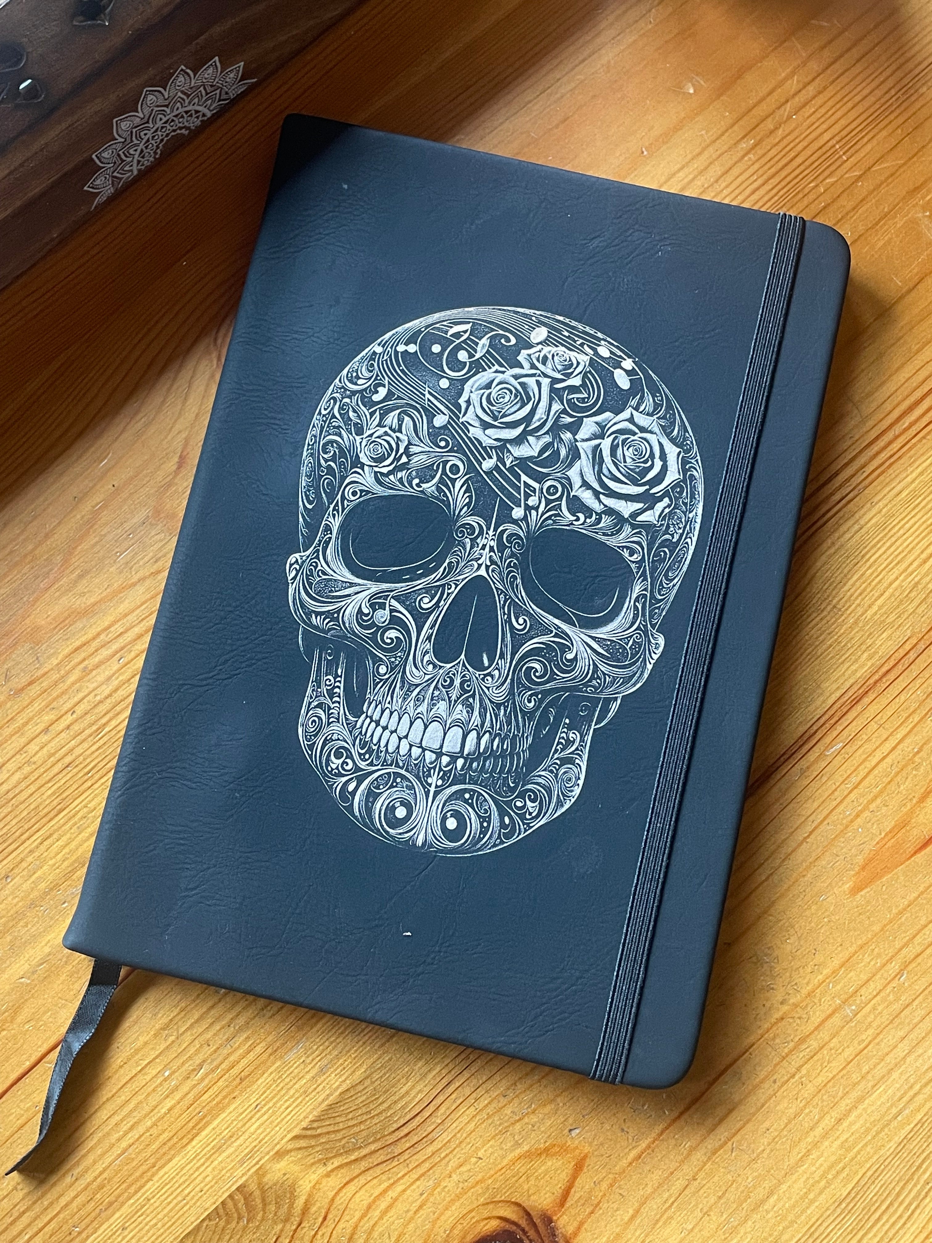 Patterned Skull- Engraved A5 Faux Leather Lined Notebook