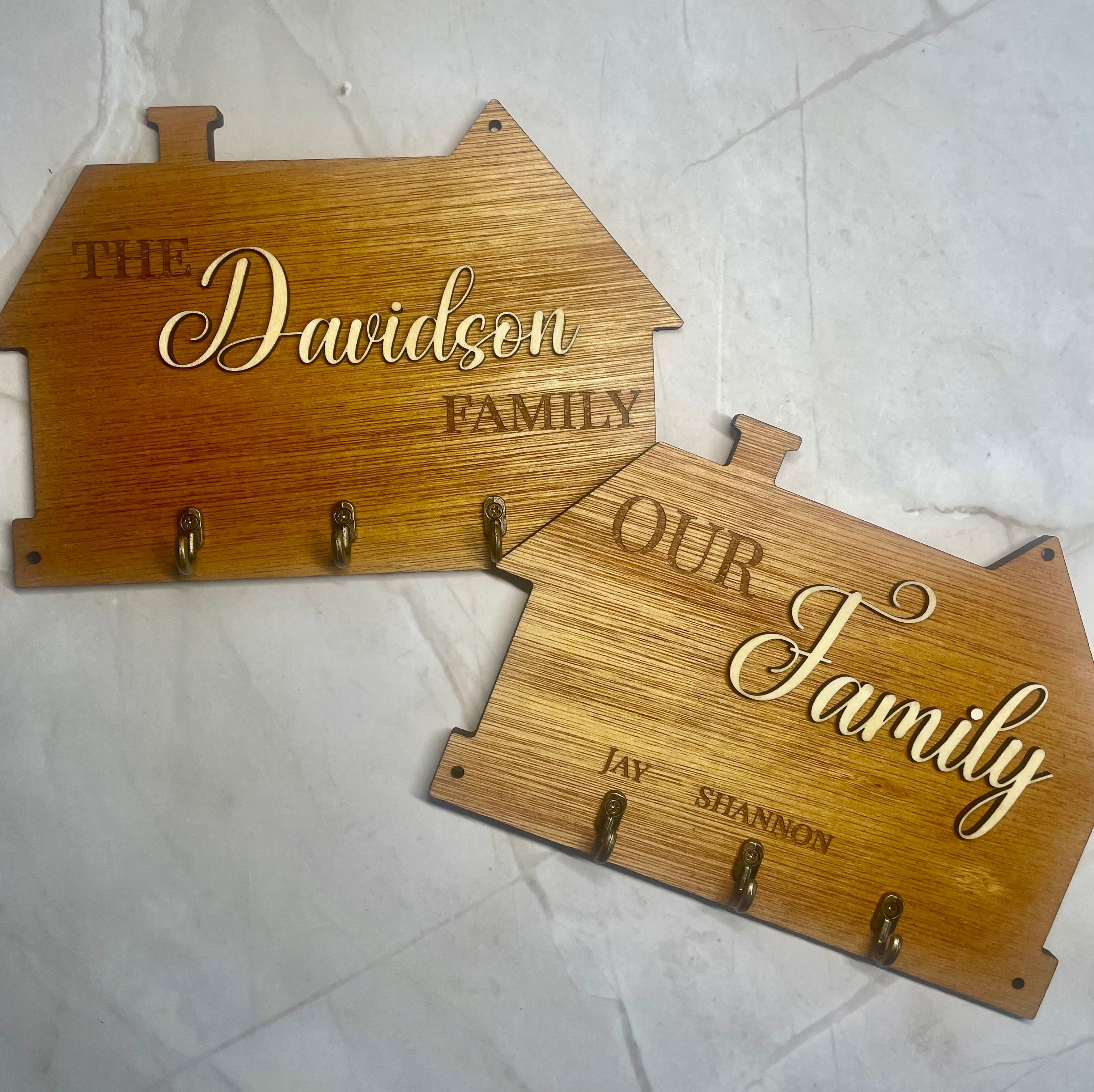 Personalised Wooden Family Key Holder – Custom Name or “Our Family” Wall Key Rack