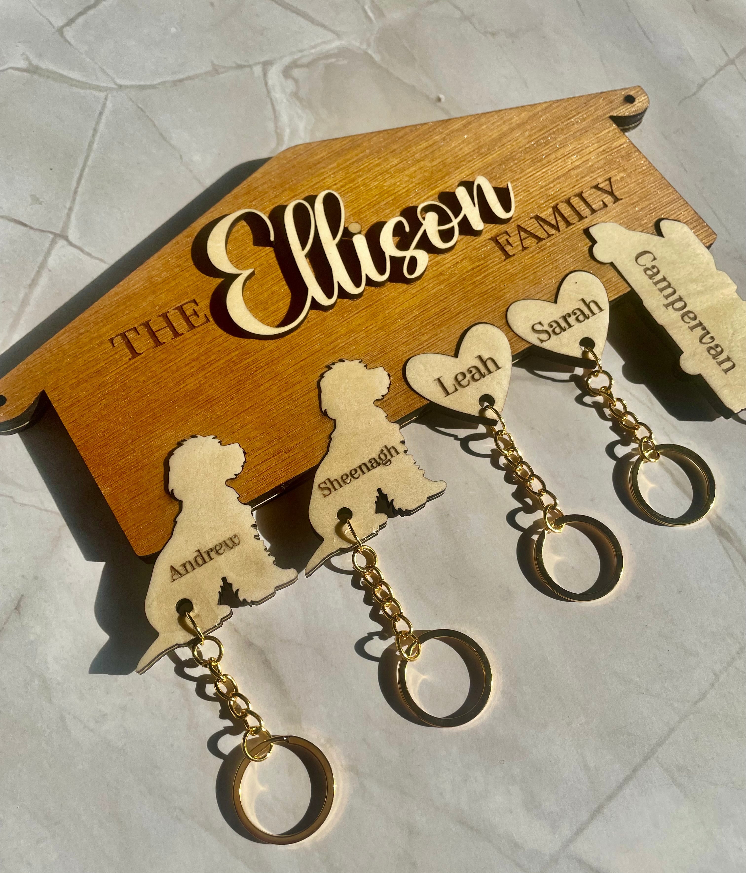 Personalised Wooden Family Key Holder – Custom Name or “Our Family” Key Rack