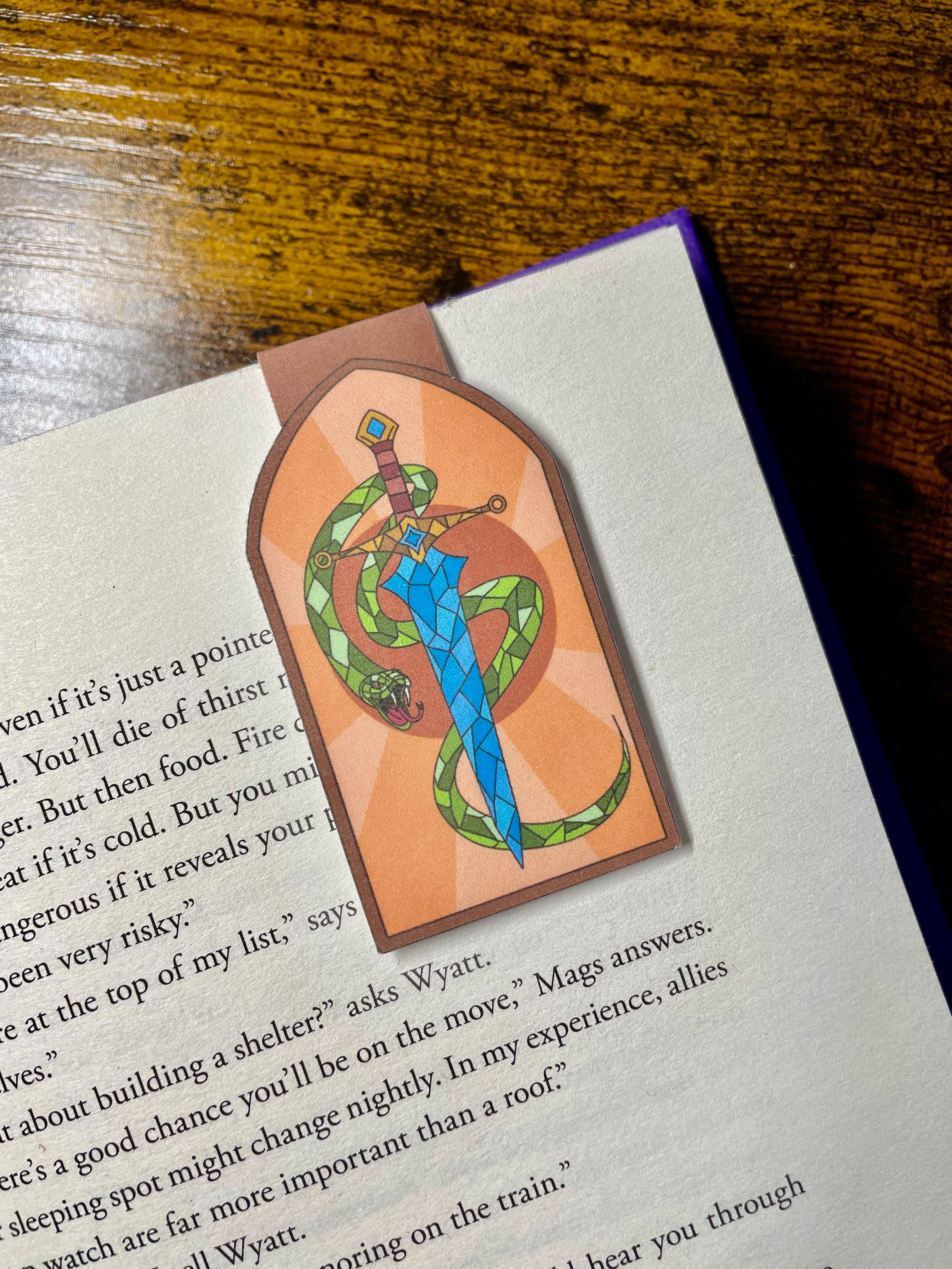 Stained Glass Snake And Sword- Magnetic Bookmark