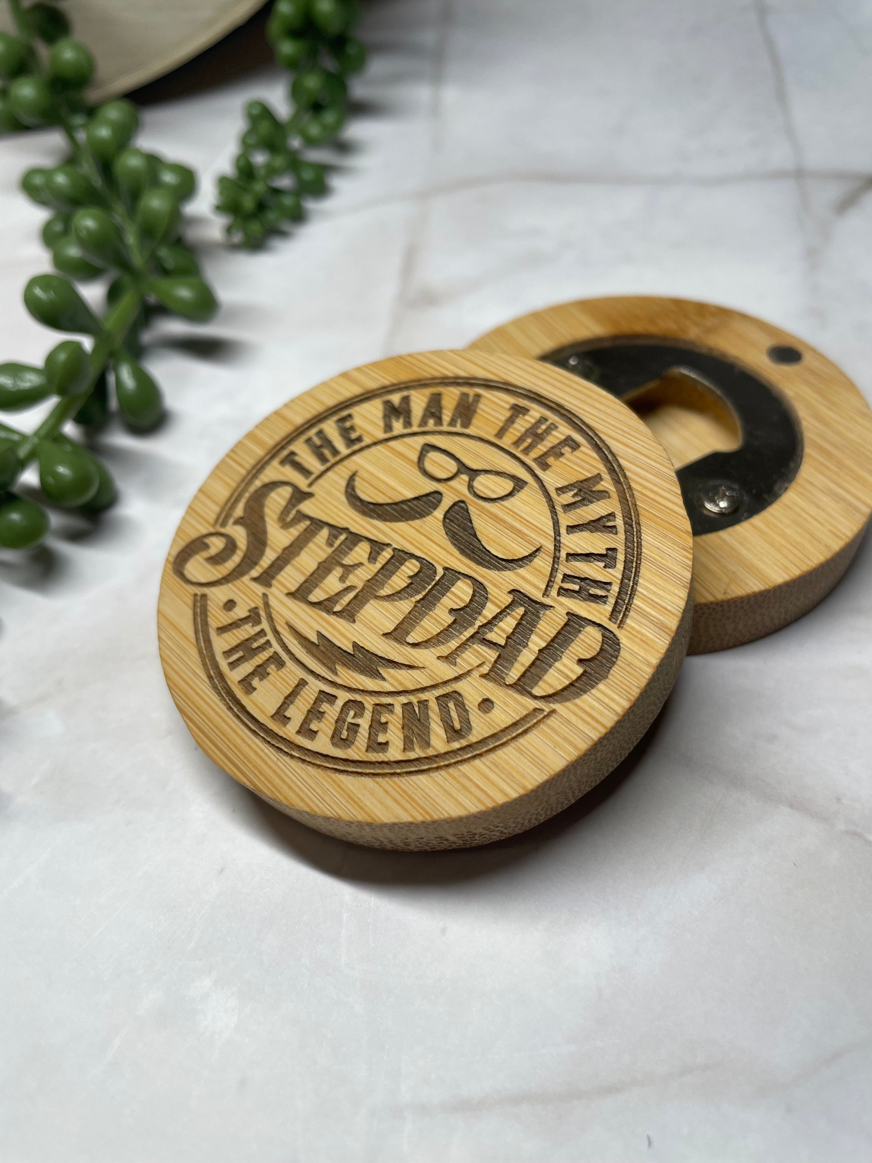 Engraved Bamboo Magnetic Bottle Opener – Stepdad / Bonus Dad Gift