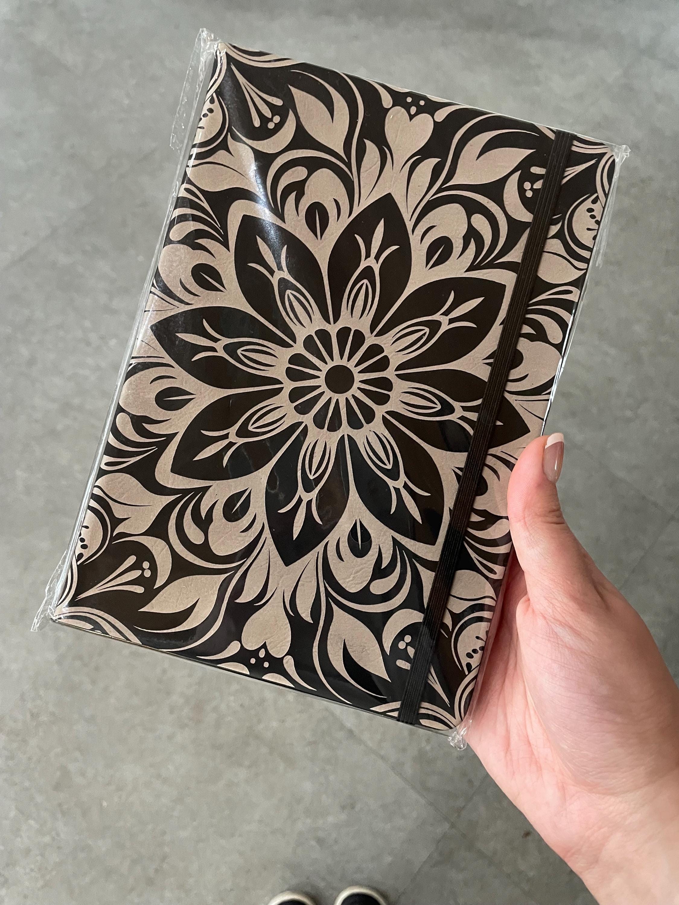 Black Floral Engraved A5 Faux Leather Lined Notebook