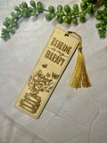 Engraved Wooden Bookmark – “Reading Is My Therapy” – Book Lover Gift – Rustic Basswood Page Marker with Tassel