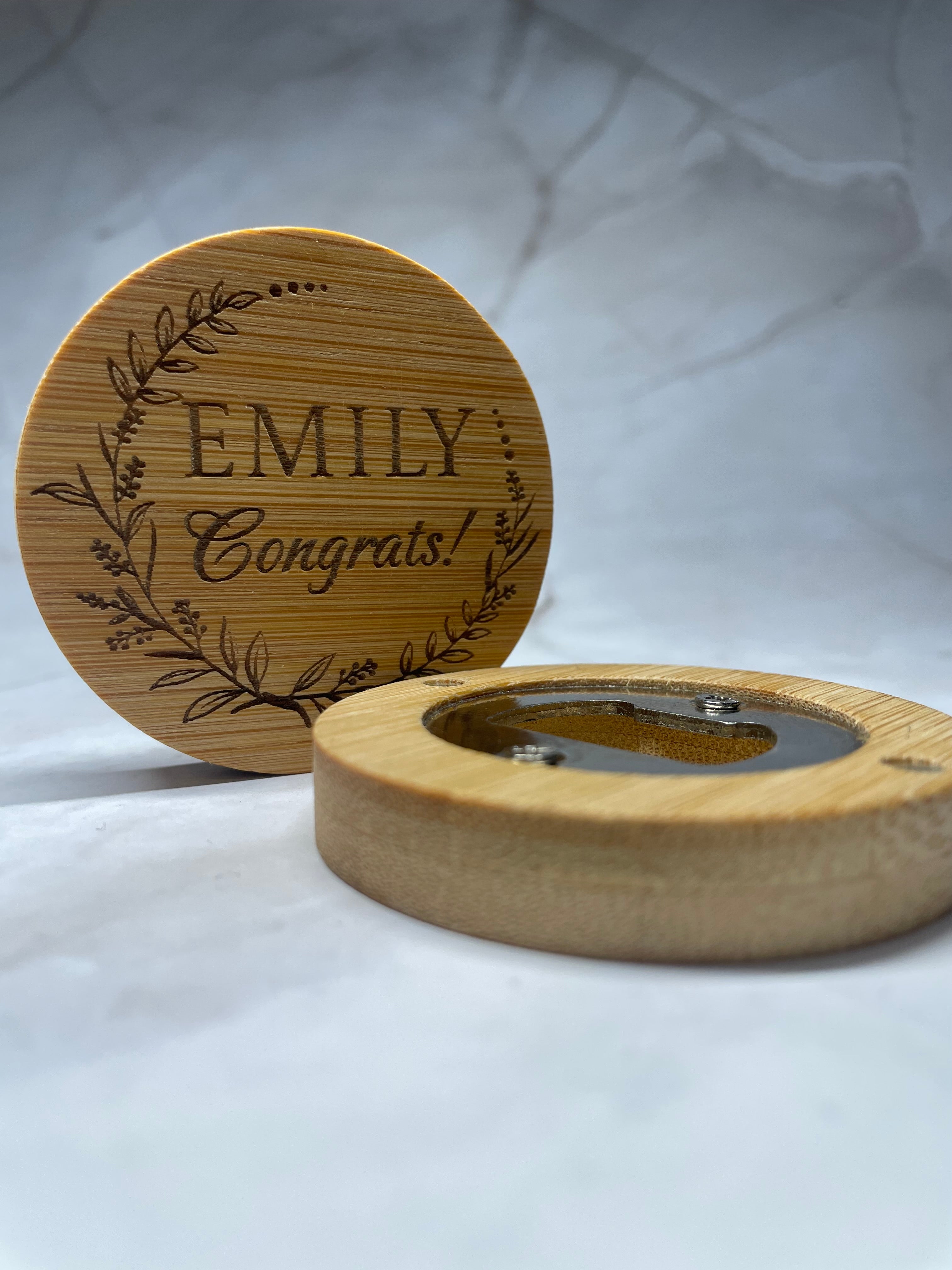 Personalised Bamboo Magnetic Bottle Opener – Congratulations Gift