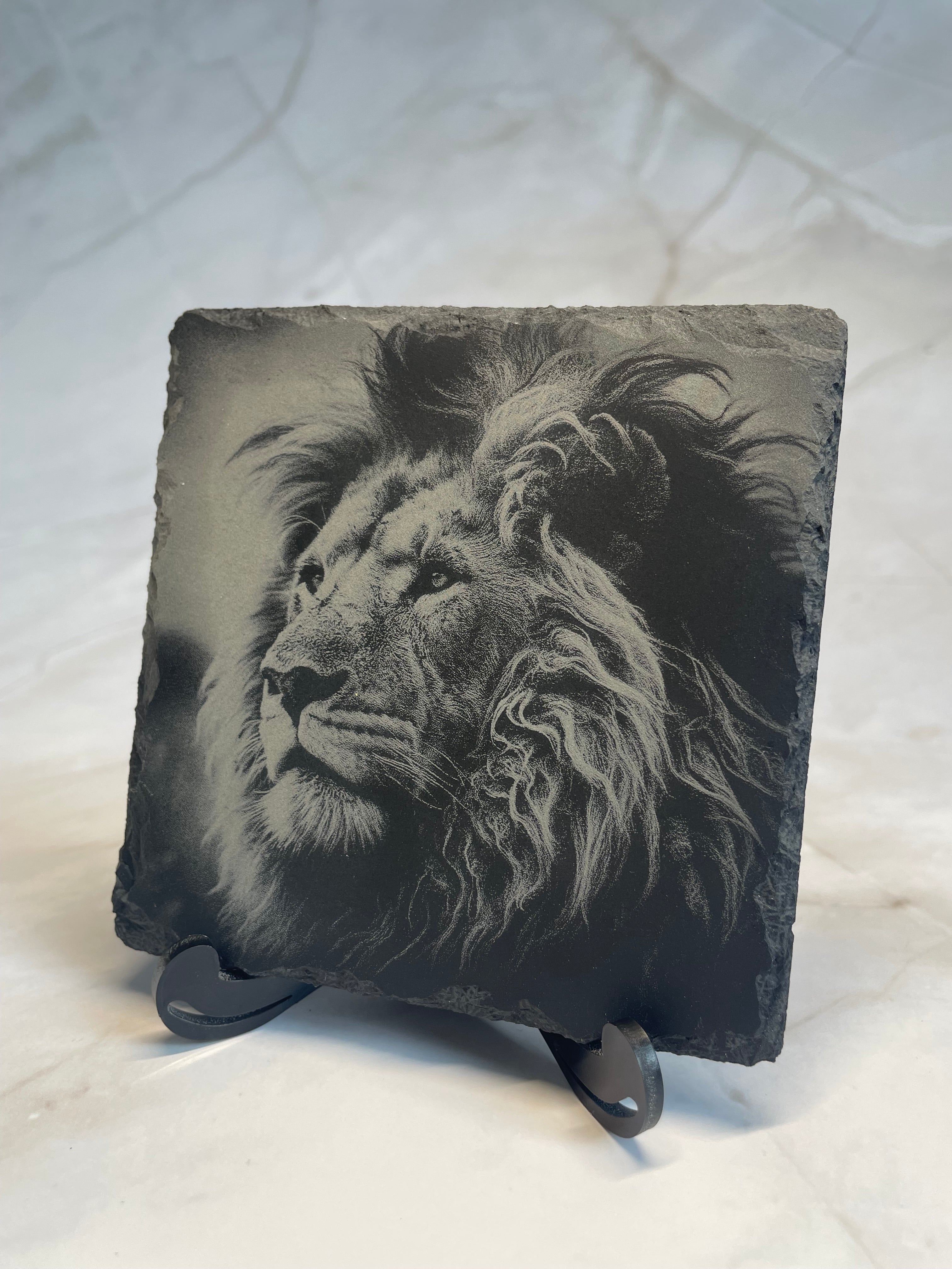 Lion Engraved Slate Coaster – Wildlife Laser Engraved Lion Decor