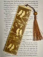 Engraved Wooden Bird Bookmark – Nature Lover Gift – Tree & Birds Design – Rustic Basswood Page Marker with Tassel