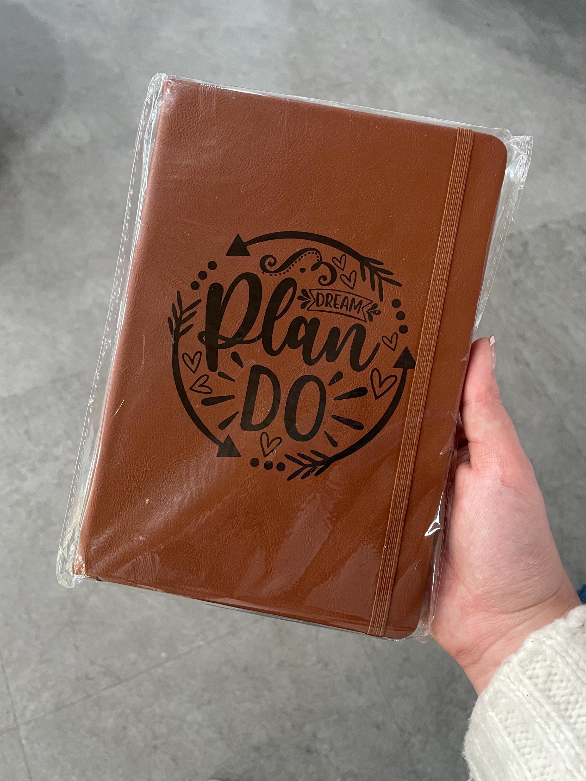 Dream, Plan, Do. Brown Engraved A5 Faux Leather Lined Notebook
