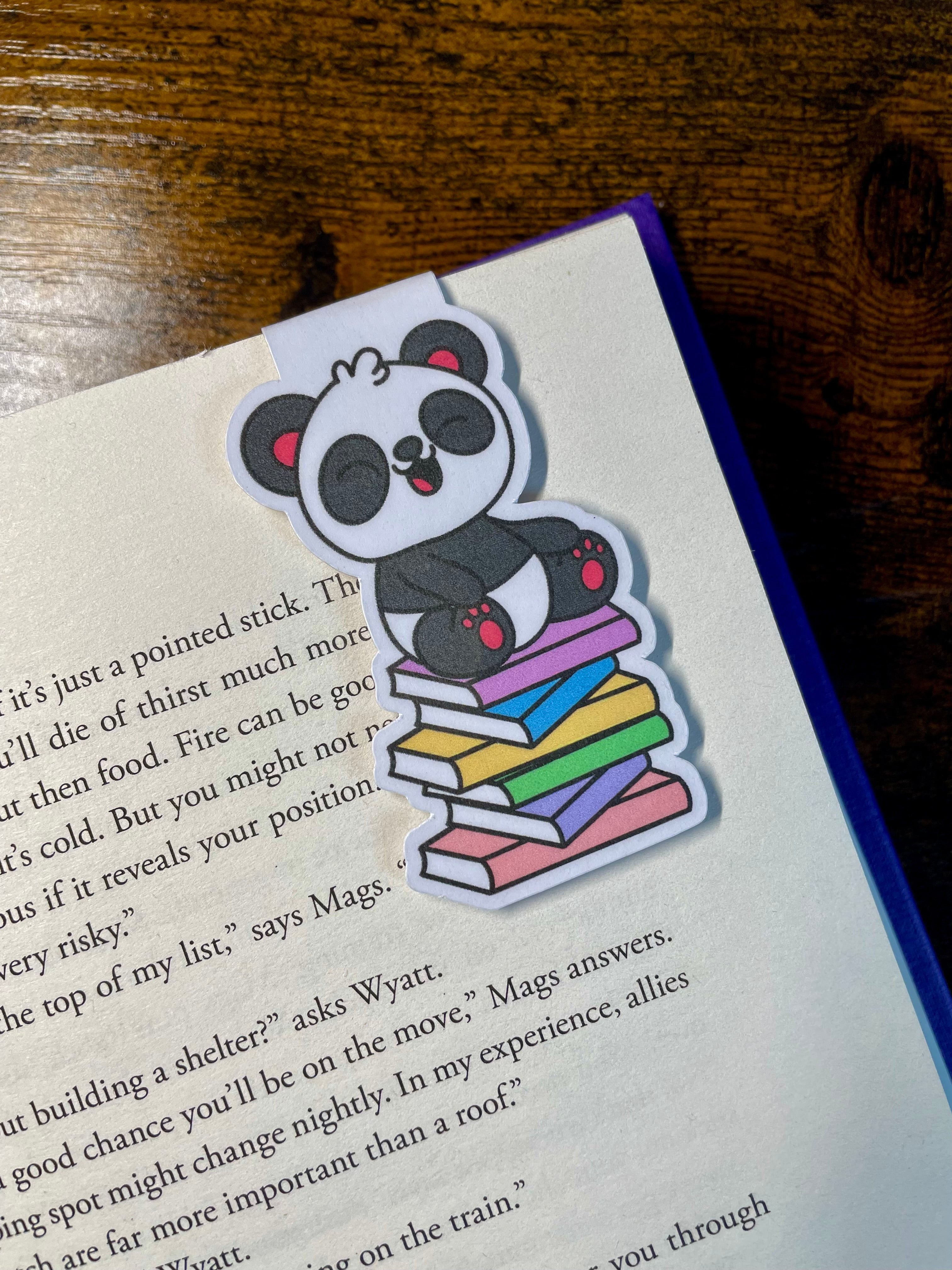 Playful Panda Sitting On Books- Magnetic Bookmark