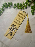 Engraved Wooden Bookmark – “This Is Where You Fell Asleep” – Funny Reader Gift – Floral Cut-Out Basswood Page Marker with Tassel