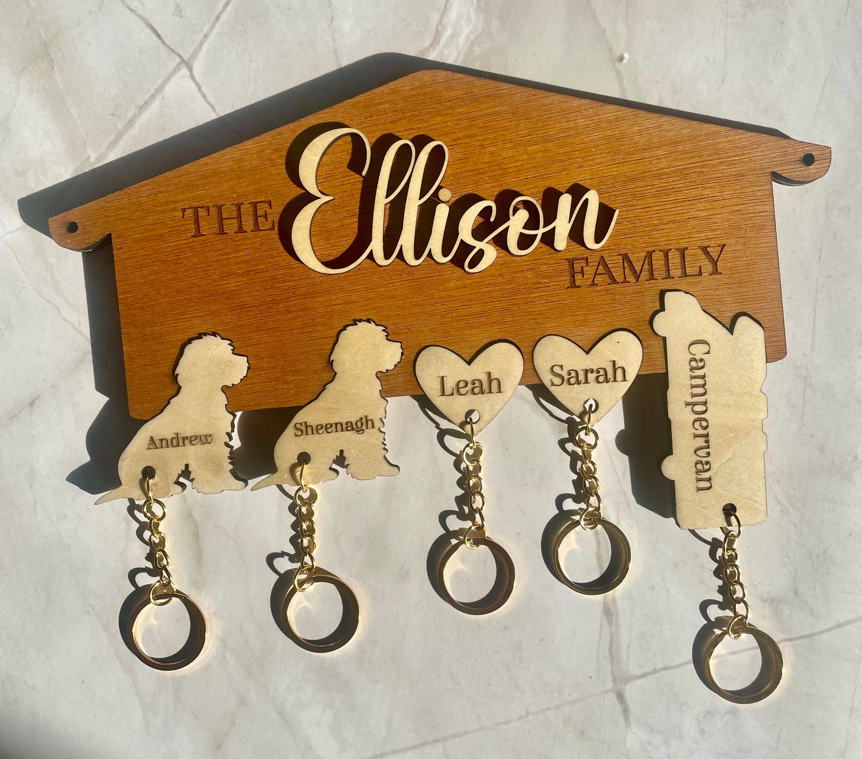 Personalised Wooden Family Key Holder – Custom Name or “Our Family” Key Rack