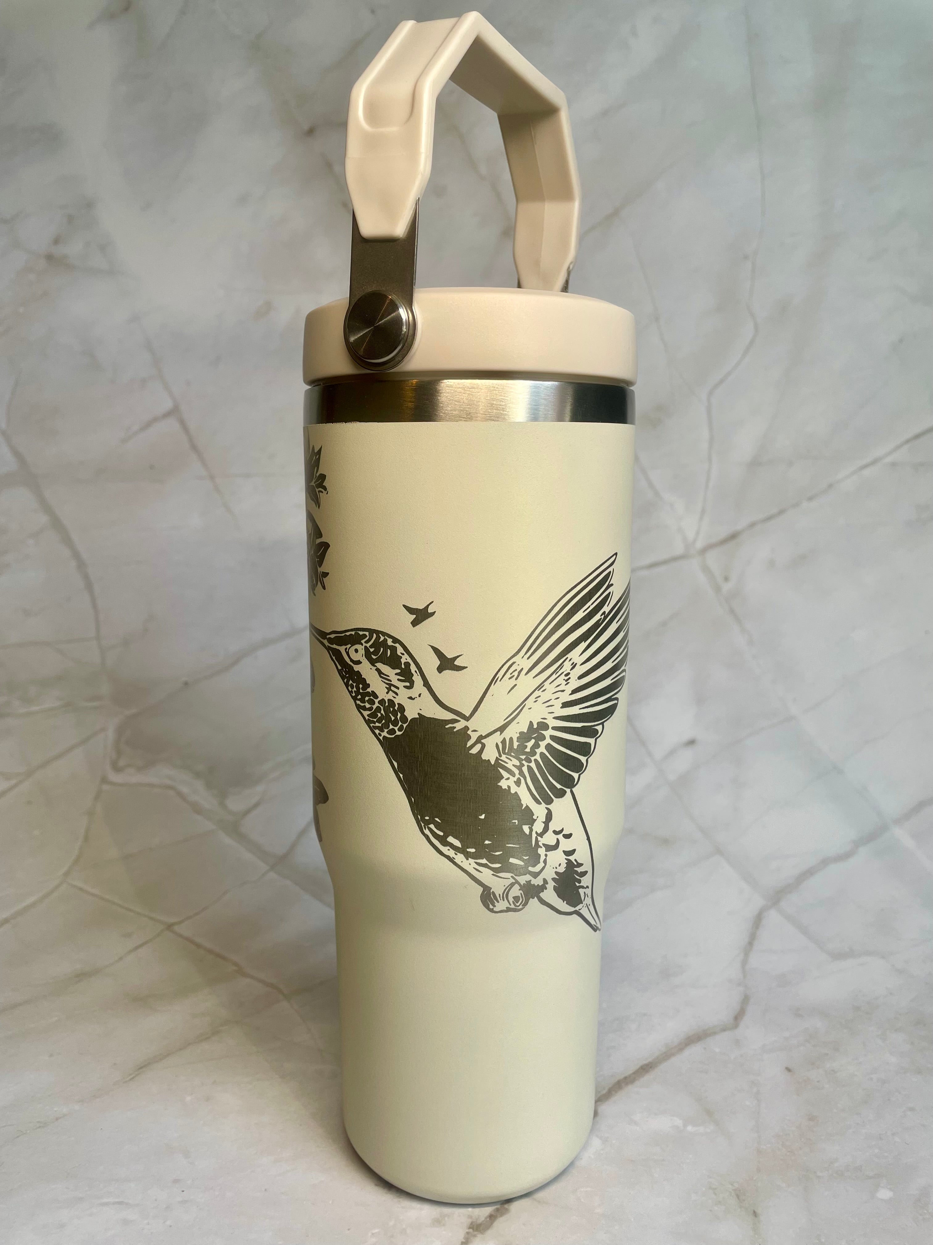 Floral & Hummingbird Engraved Stainless Steel Tumbler – Botanical Travel Mug