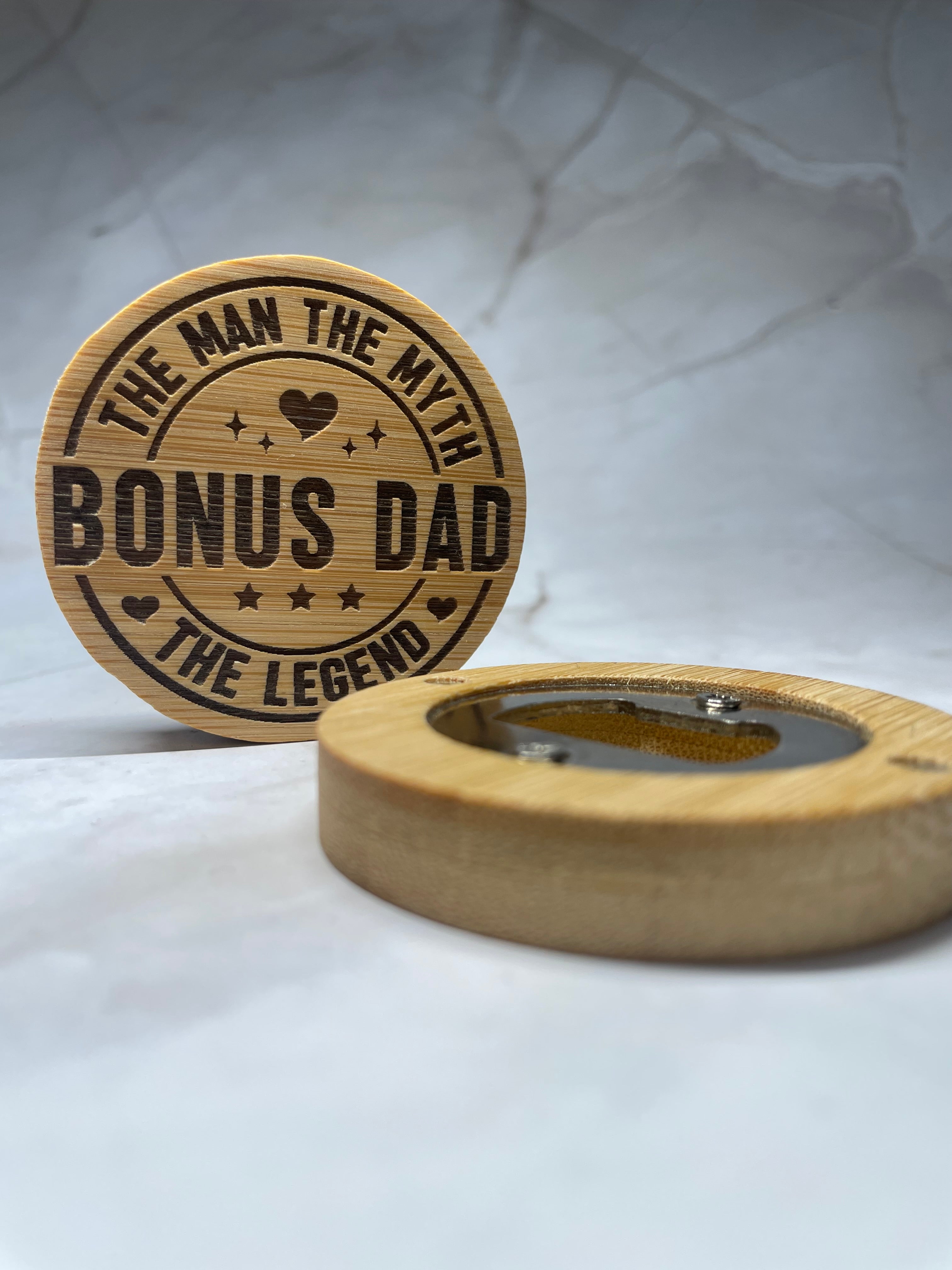 Engraved Bamboo Magnetic Bottle Opener – Stepdad / Bonus Dad Gift