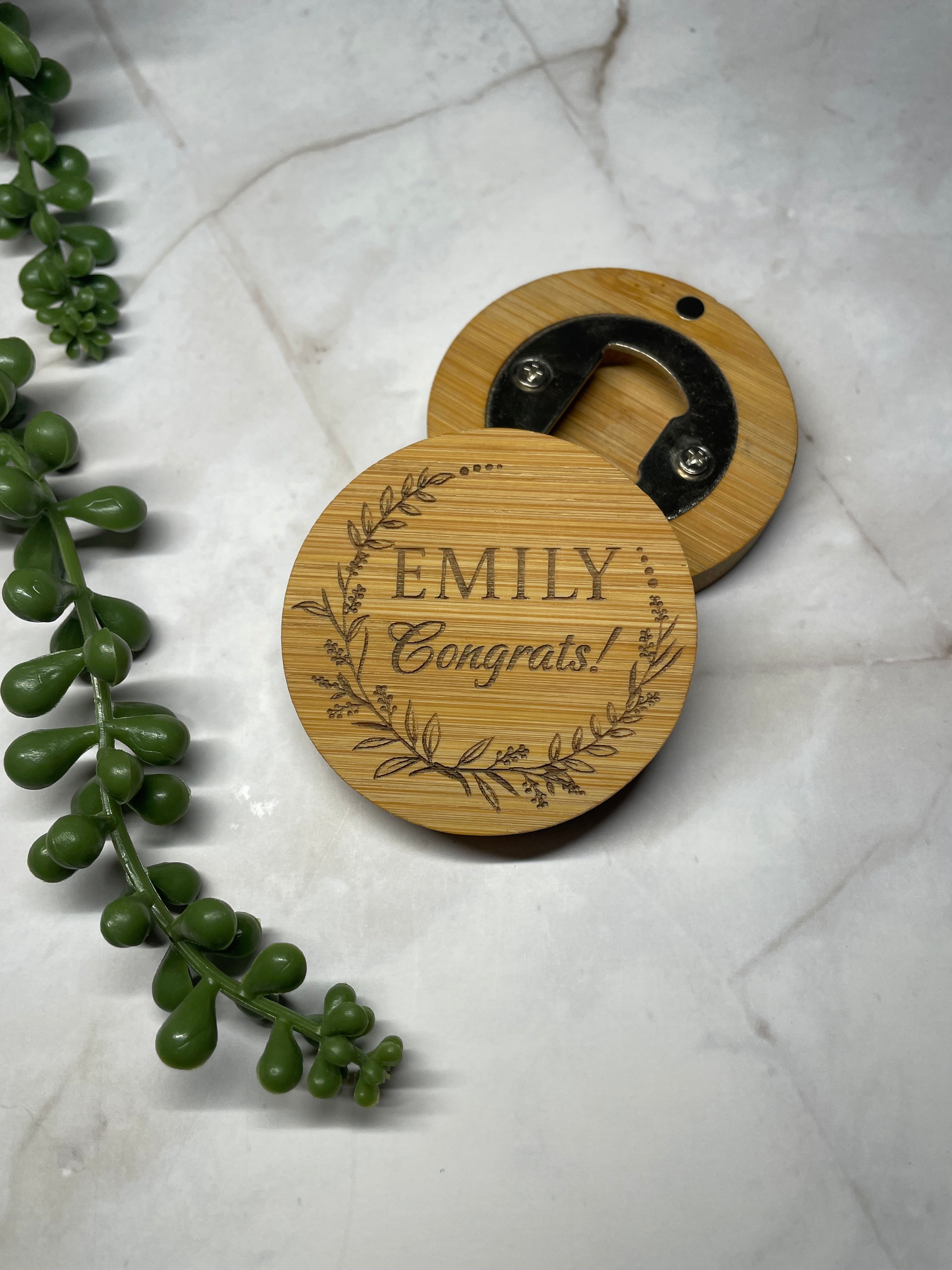 Personalised Bamboo Magnetic Bottle Opener – Congratulations Gift