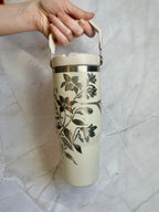 Floral & Hummingbird Engraved Stainless Steel Tumbler – Botanical Travel Mug