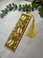 Engraved Wooden Bird Bookmark – Nature Lover Gift – Tree & Birds Design – Rustic Basswood Page Marker with Tassel