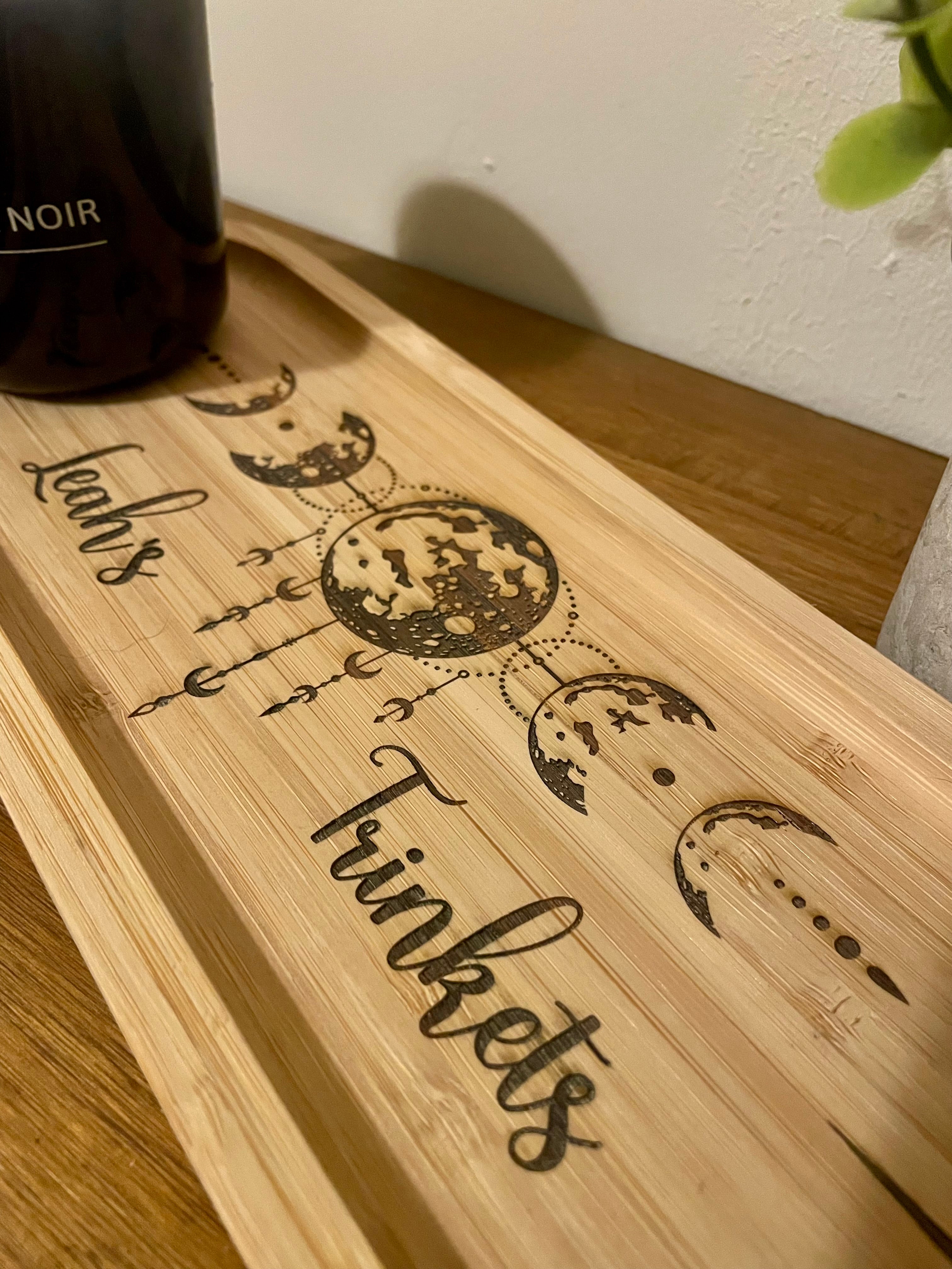 Personalised Moon Phase Wooden Trinket Tray – Celestial Jewellery Dish