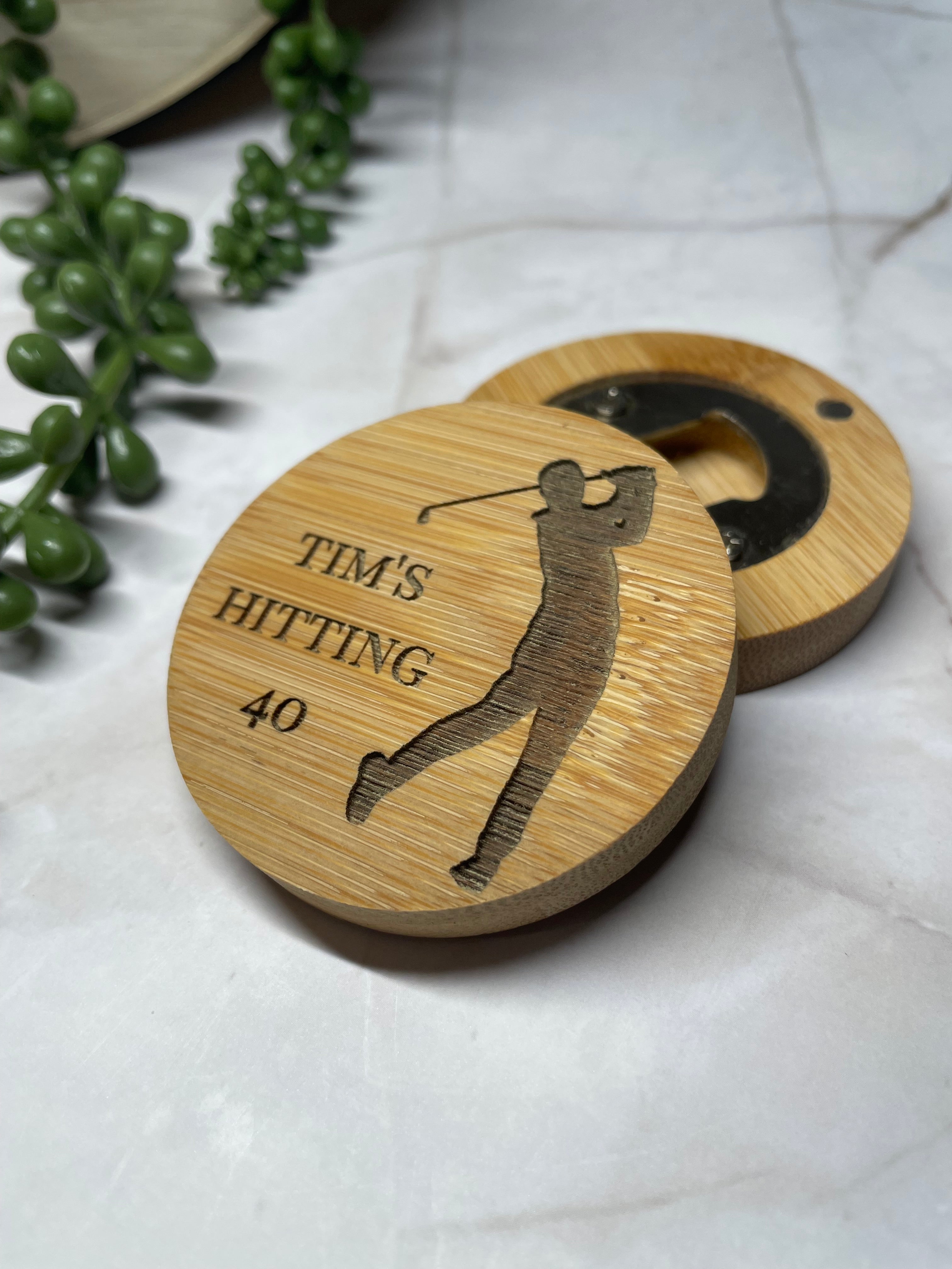 Personalised Bamboo Magnetic Bottle Opener – Golf Lover Birthday Gift