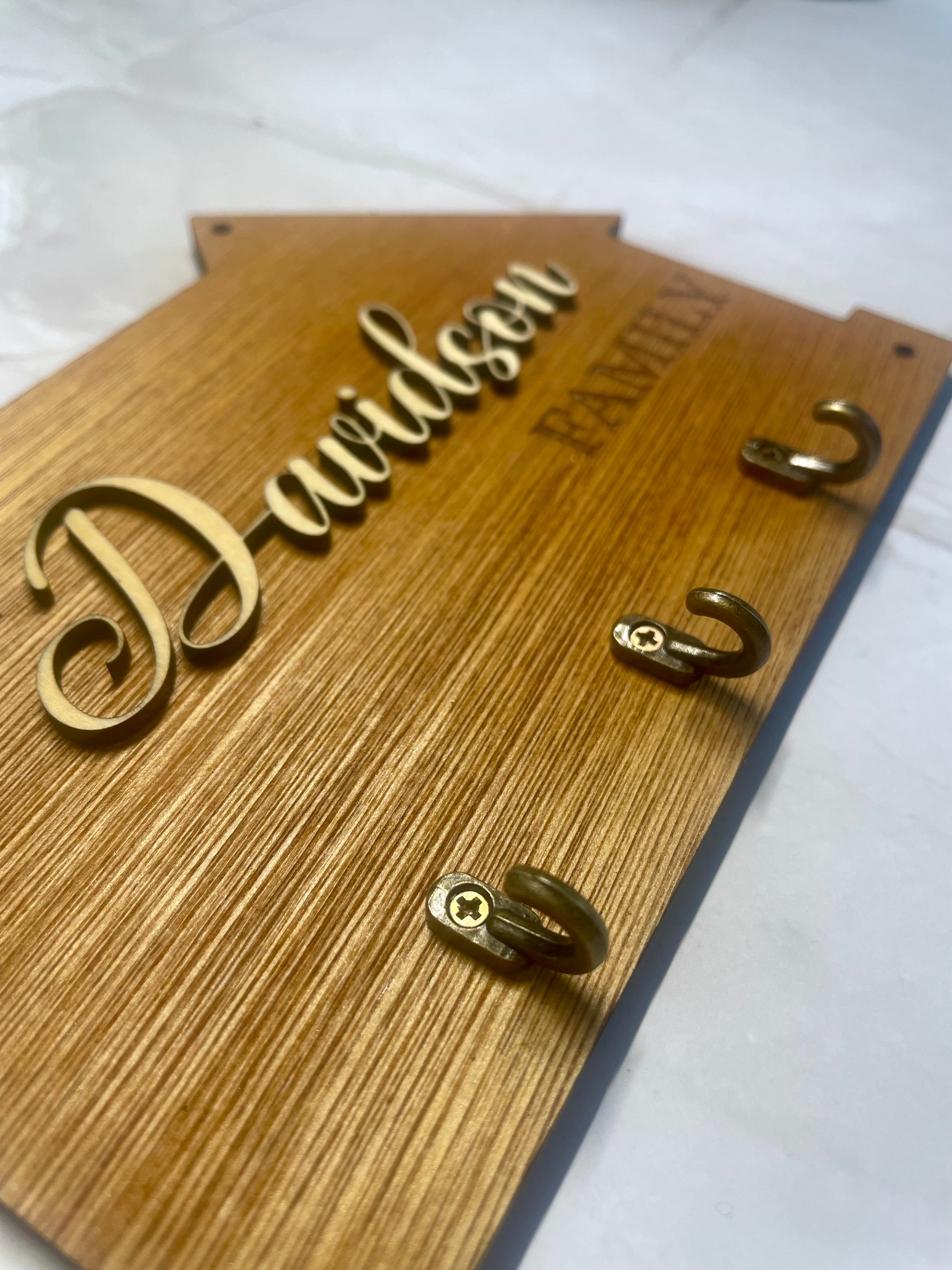 Personalised Wooden Family Key Holder – Custom Name or “Our Family” Wall Key Rack