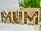 Layered Wooden MUM Sign – Floral Mum Decoration (Optional LED Lights)