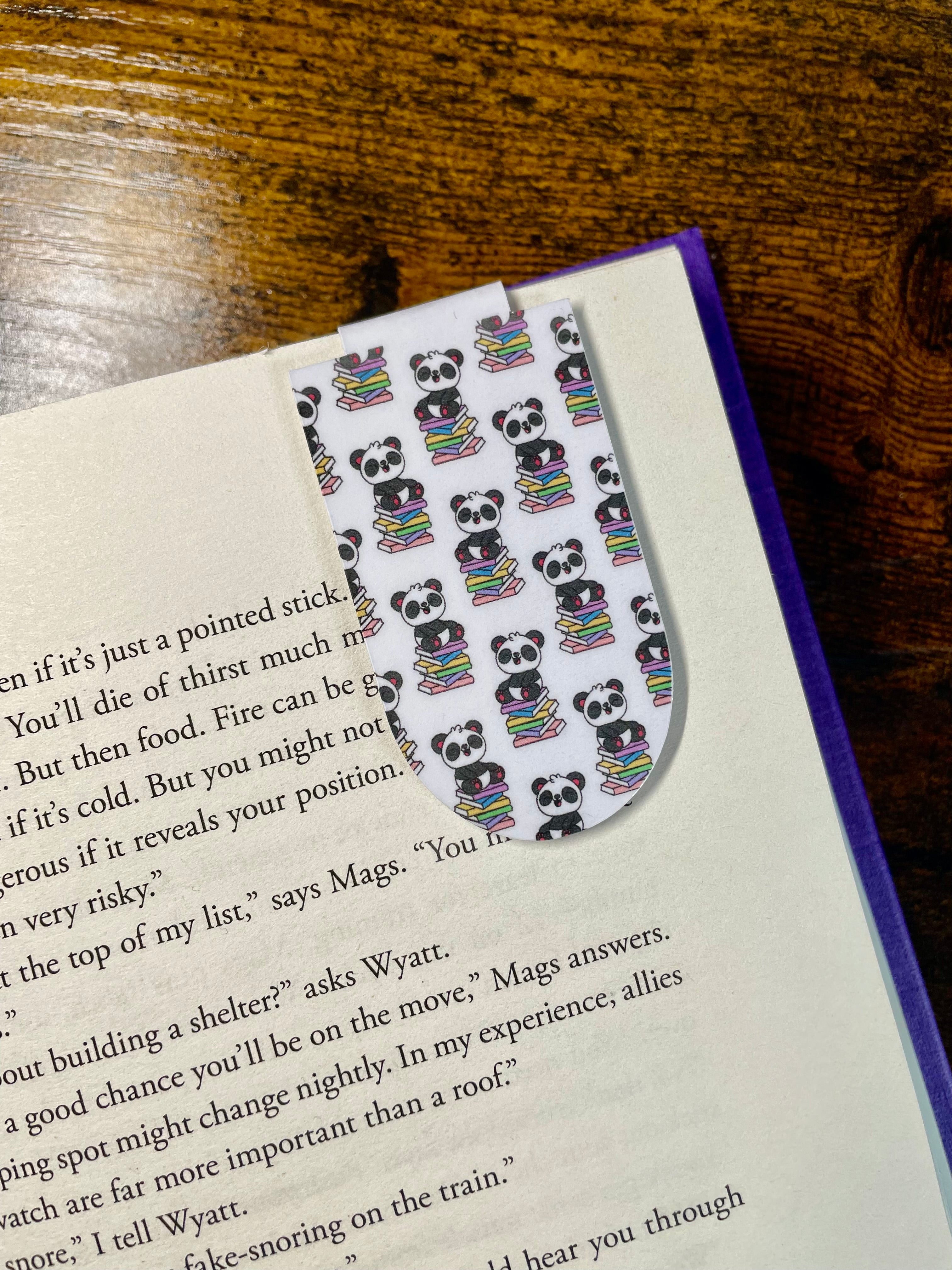 Playful Panda Sitting On Books- Magnetic Bookmark