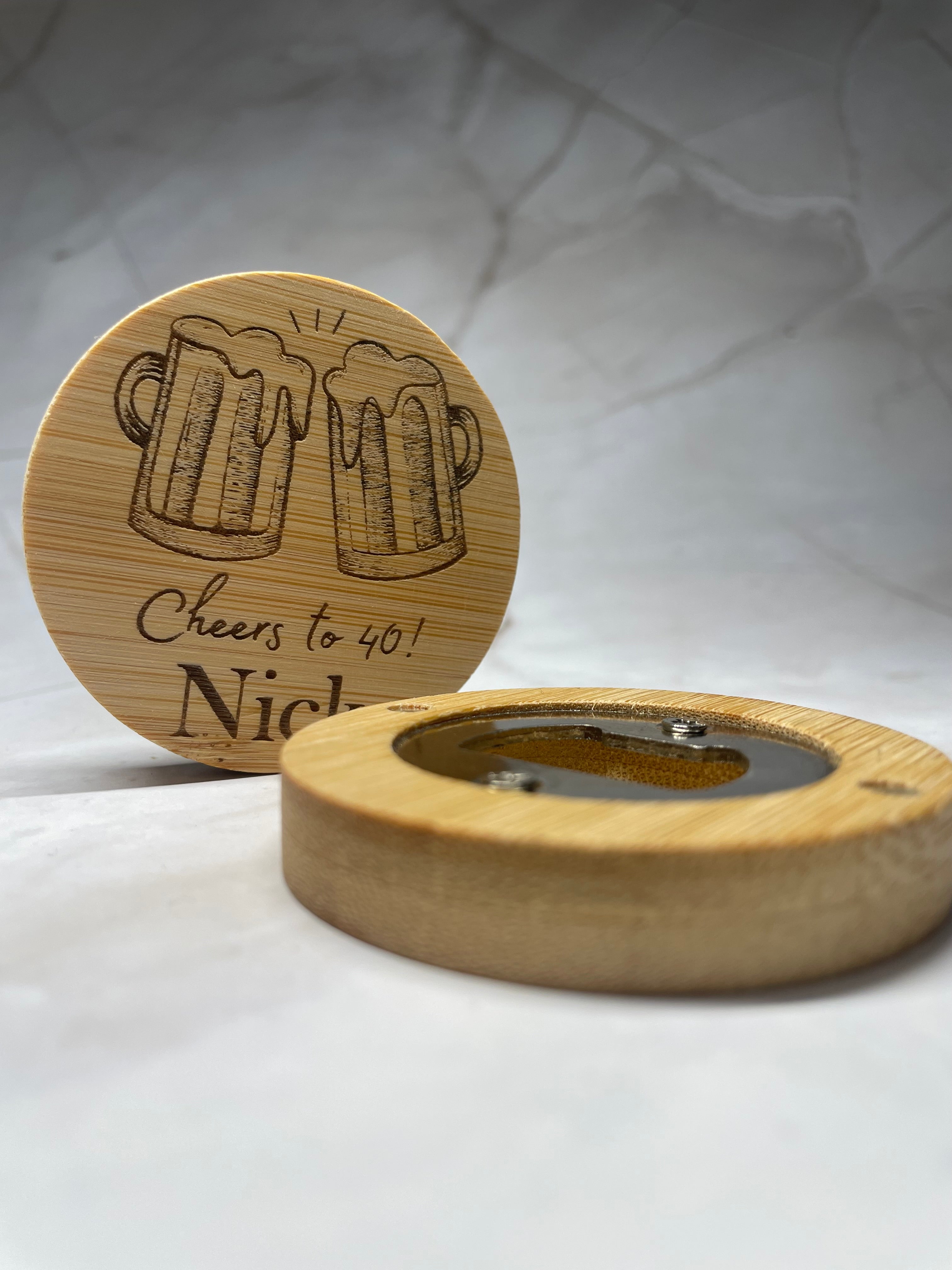 Personalised Bamboo Magnetic Bottle Opener – Custom Name Birthday Gift