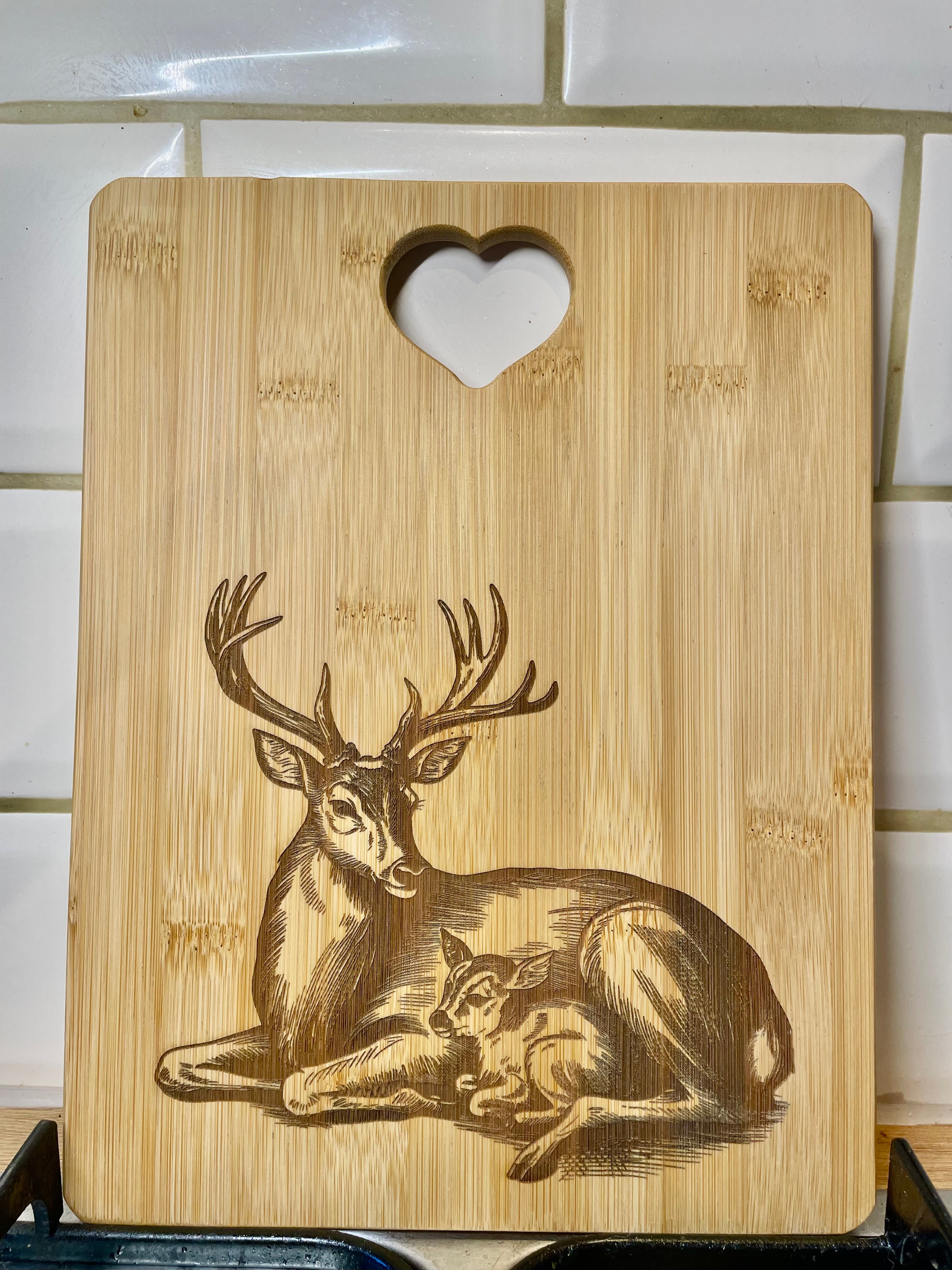 Stag Engraved Bamboo Chopping Board – Rustic Woodland Deer Kitchen Decor