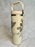 Floral & Hummingbird Engraved Stainless Steel Tumbler – Botanical Travel Mug