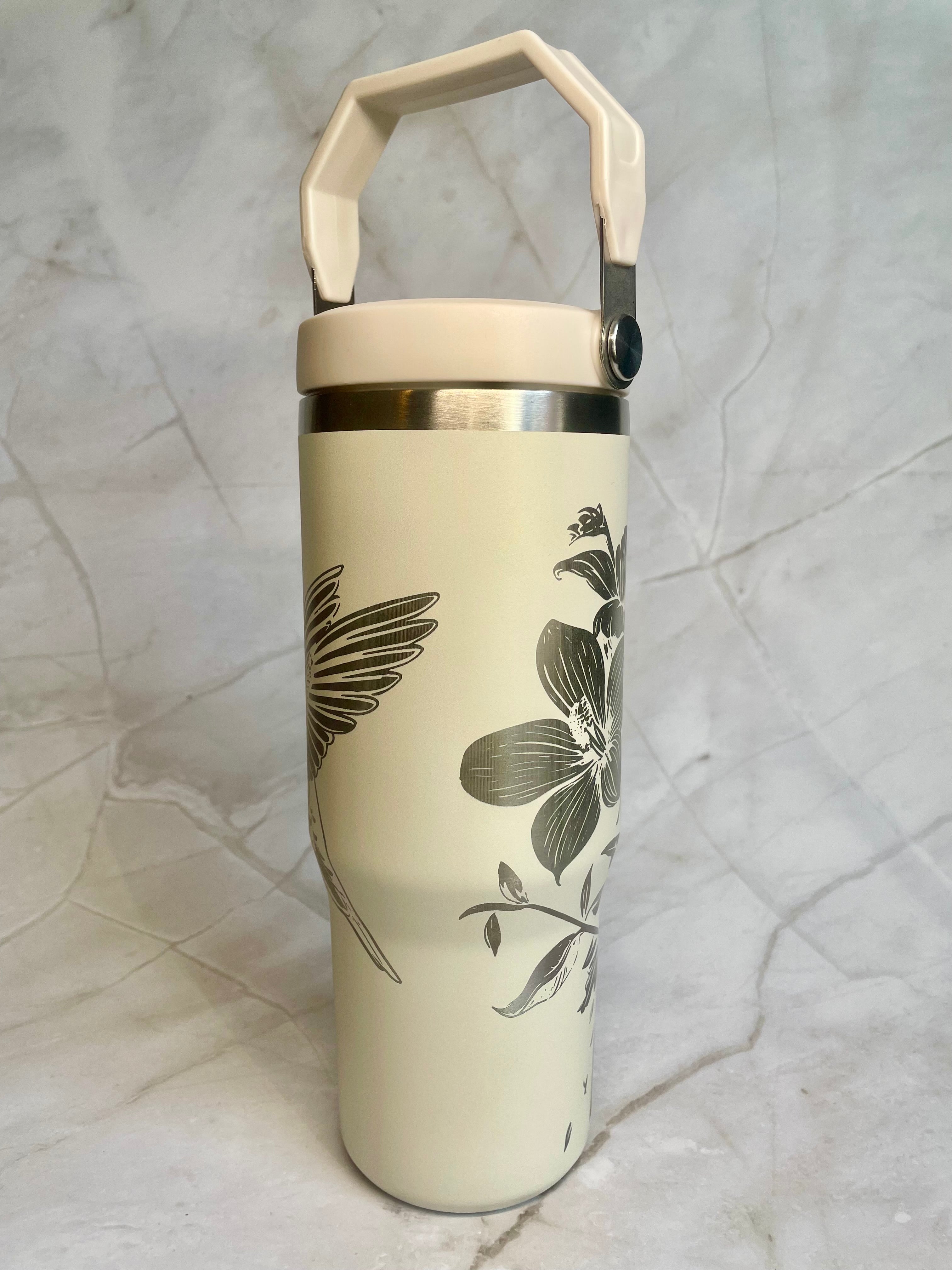 Floral & Hummingbird Engraved Stainless Steel Tumbler – Botanical Travel Mug