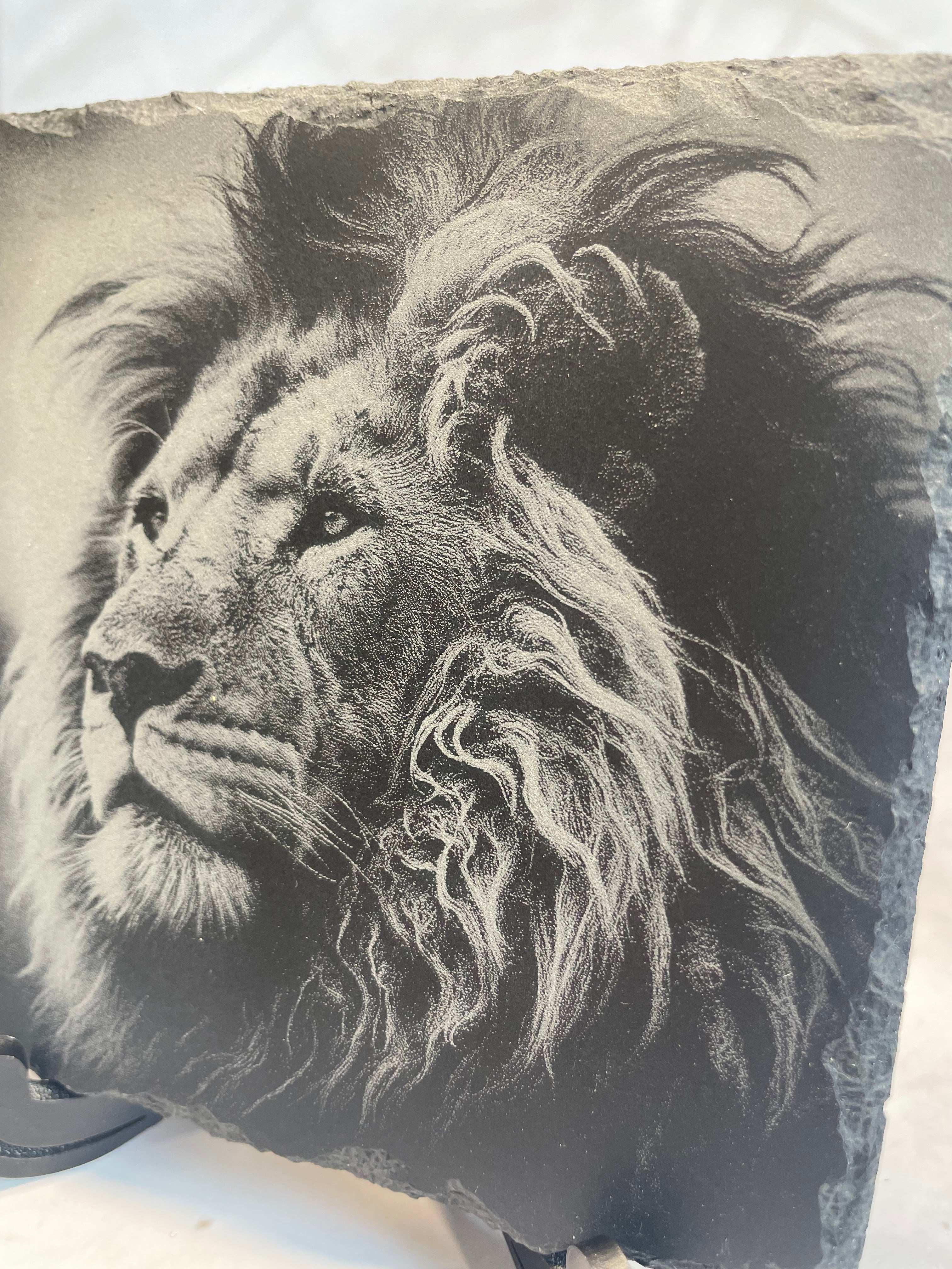 Lion Engraved Slate Coaster – Wildlife Laser Engraved Lion Decor