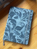 Full Grey Floral- Engraved A5 Faux Leather Lined Notebook