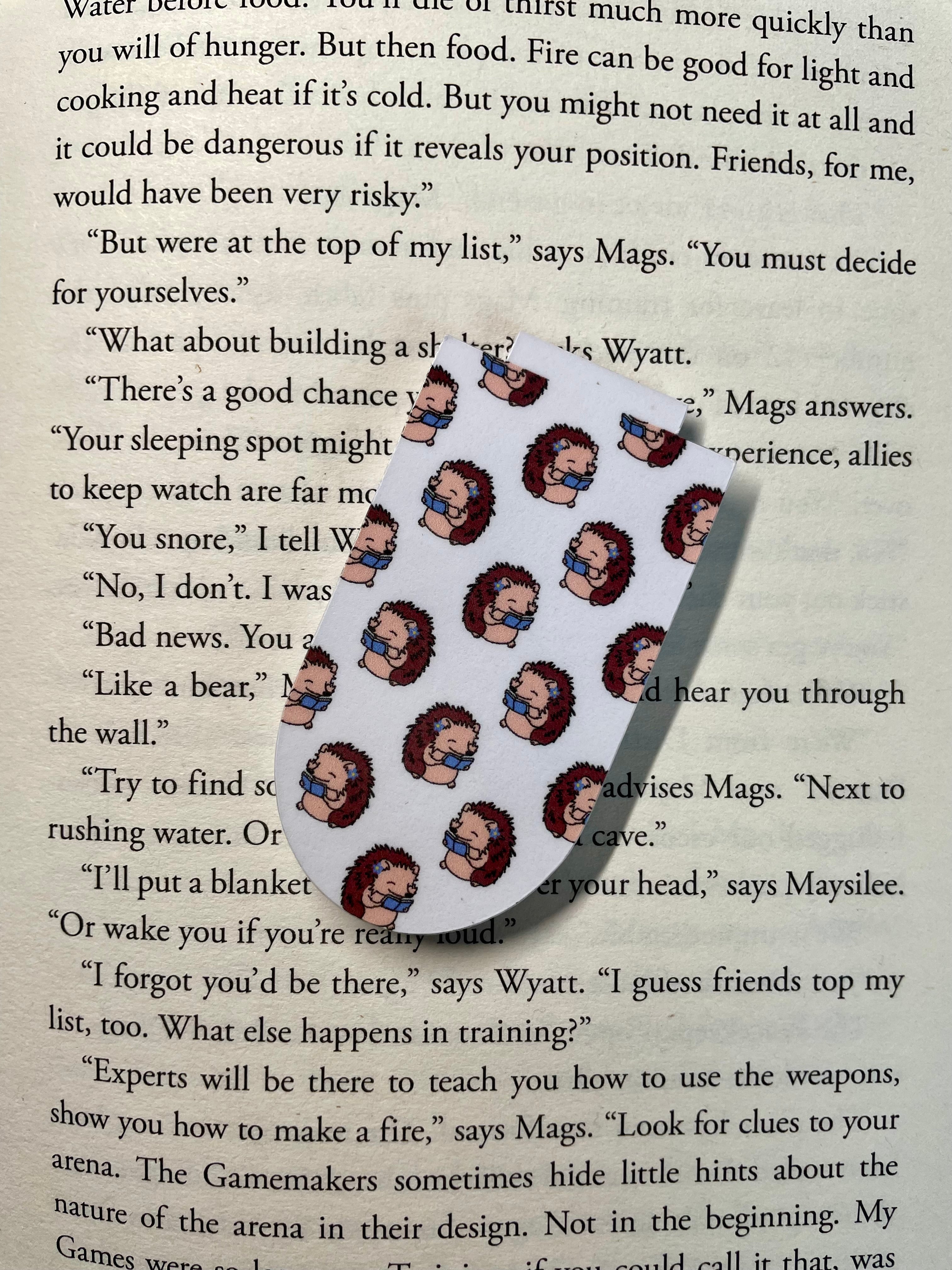 Sitting Hedgehog Reading On A Log- Magnetic Bookmark