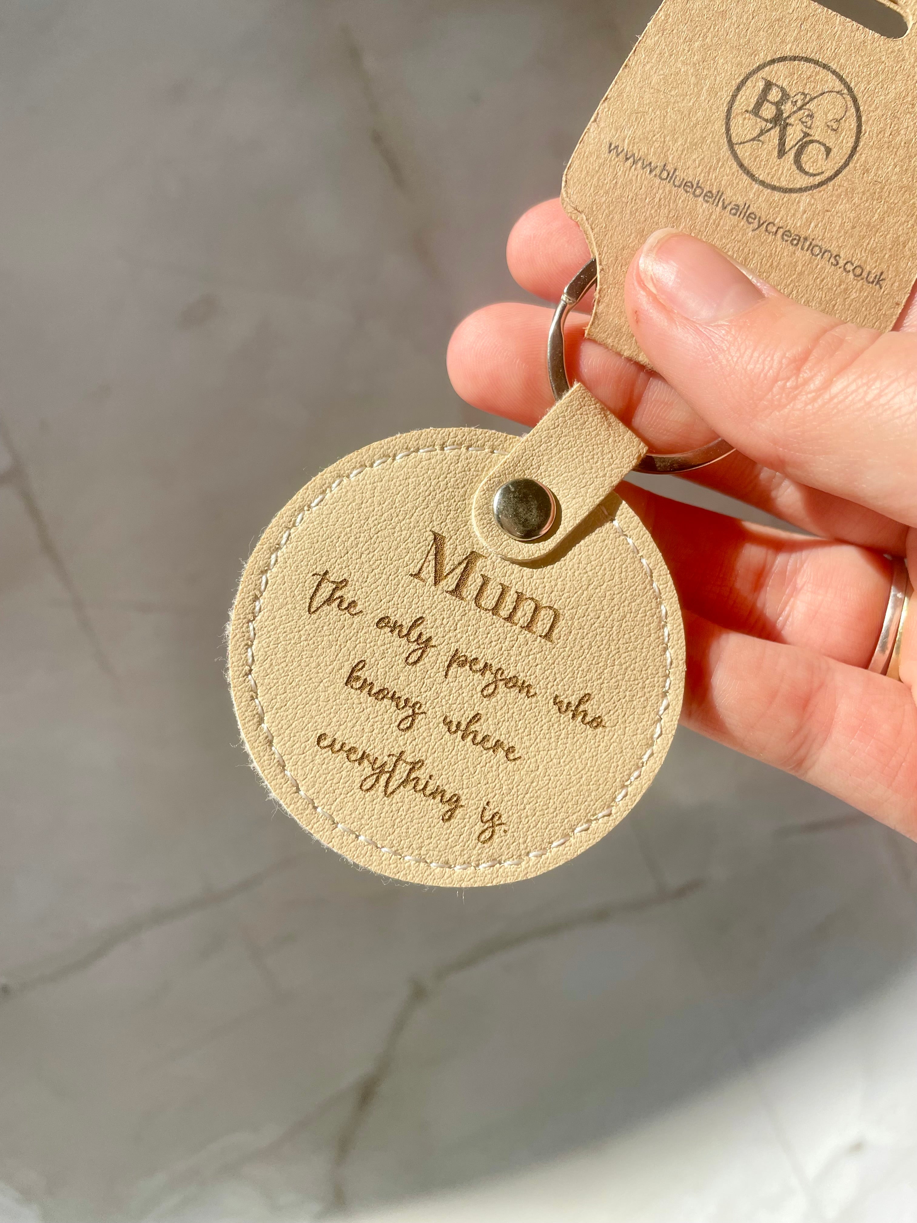 Funny Mum Faux Leather Keychain – “The Only Person Who Knows Where Everything Is”