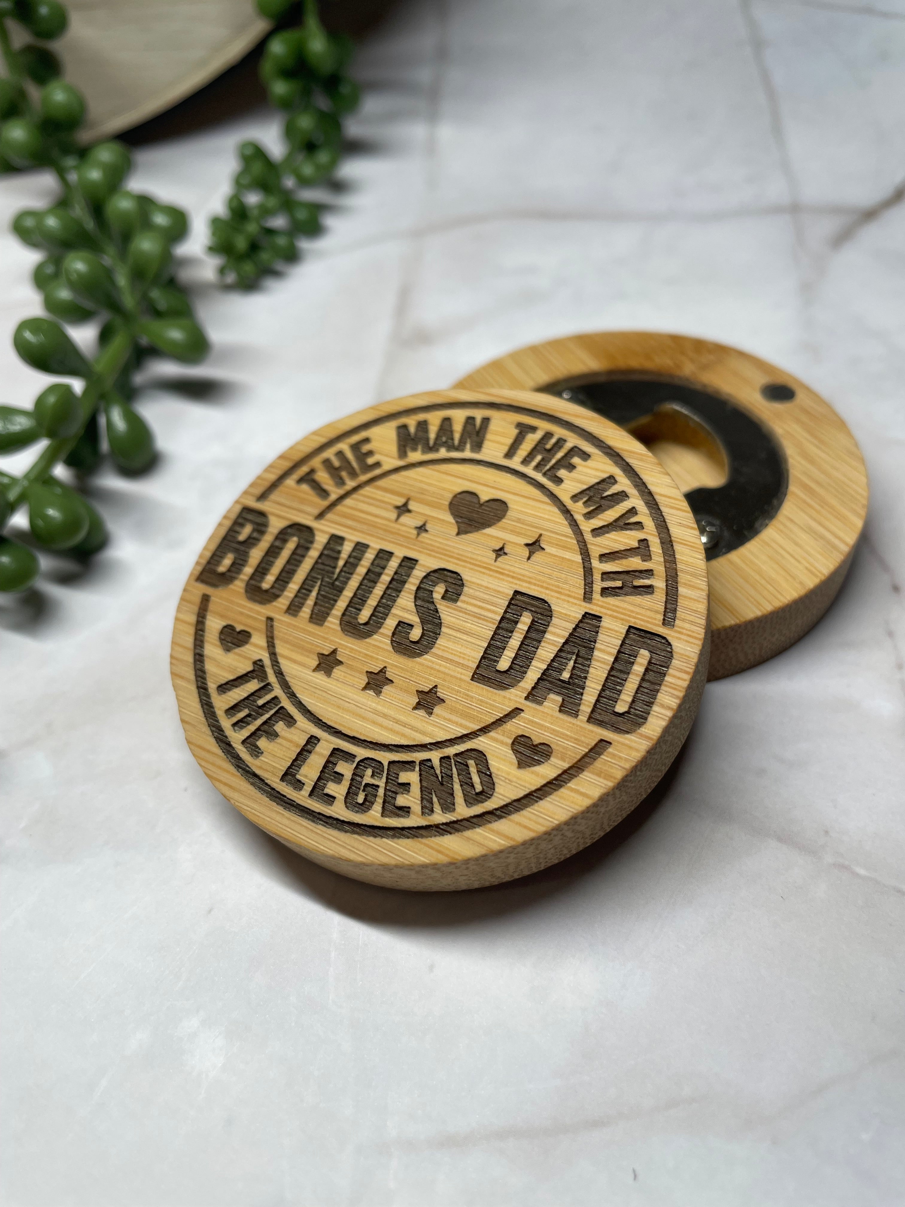 Engraved Bamboo Magnetic Bottle Opener – Stepdad / Bonus Dad Gift