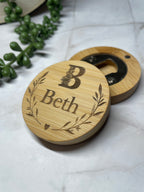Personalised Bamboo Magnetic Bottle Opener – Initial & Name Gift