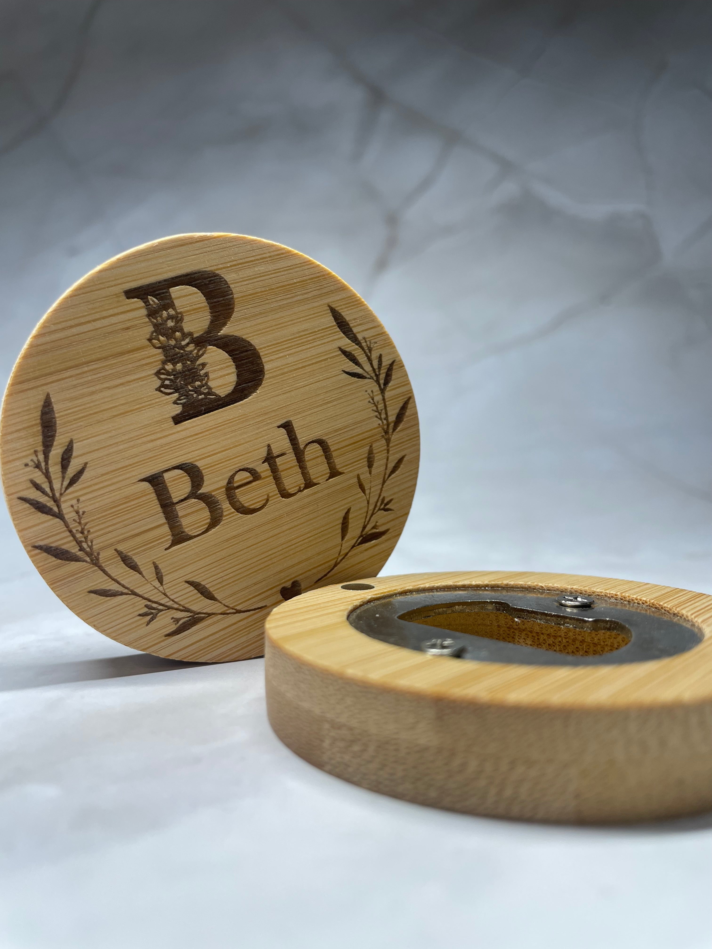 Personalised Bamboo Magnetic Bottle Opener – Initial & Name Gift