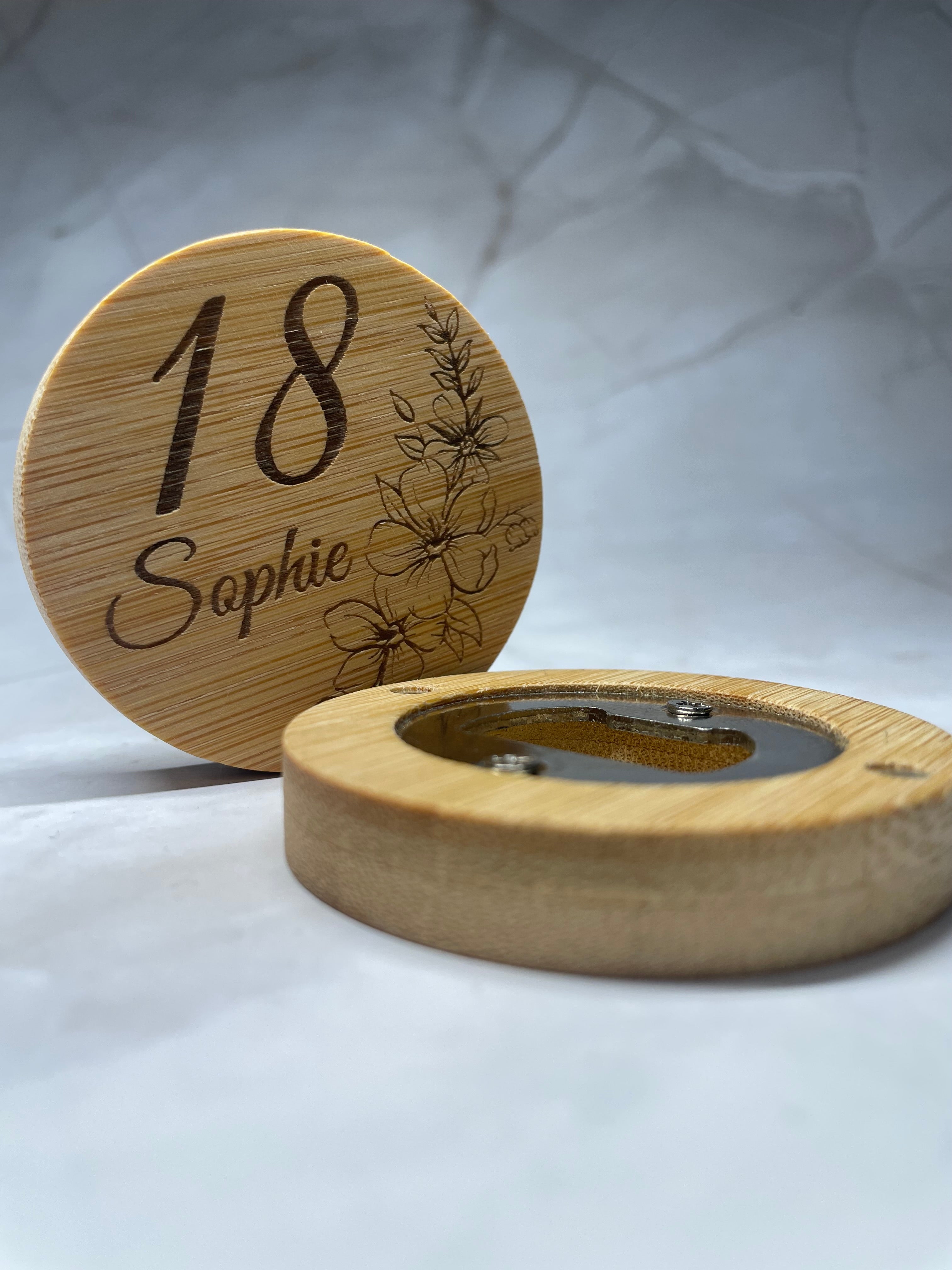 Personalised Bamboo Magnetic Bottle Opener – Custom Name & Age Birthday Gift